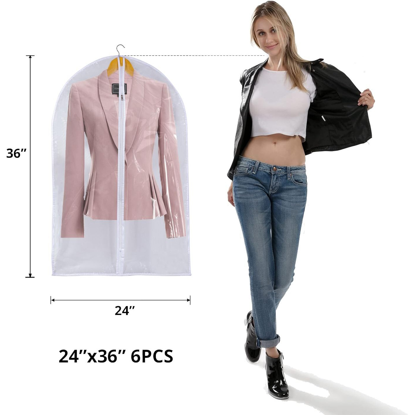 Clear Garment Bags For Hanging Clothes  36"" Women Suit Bags  Plastic Garment Bags For Closet Storage  Suit Cover Bags With Zipper For Short Coats  Jackets  Shirts 24"&quotX36""/ 12 Pack
