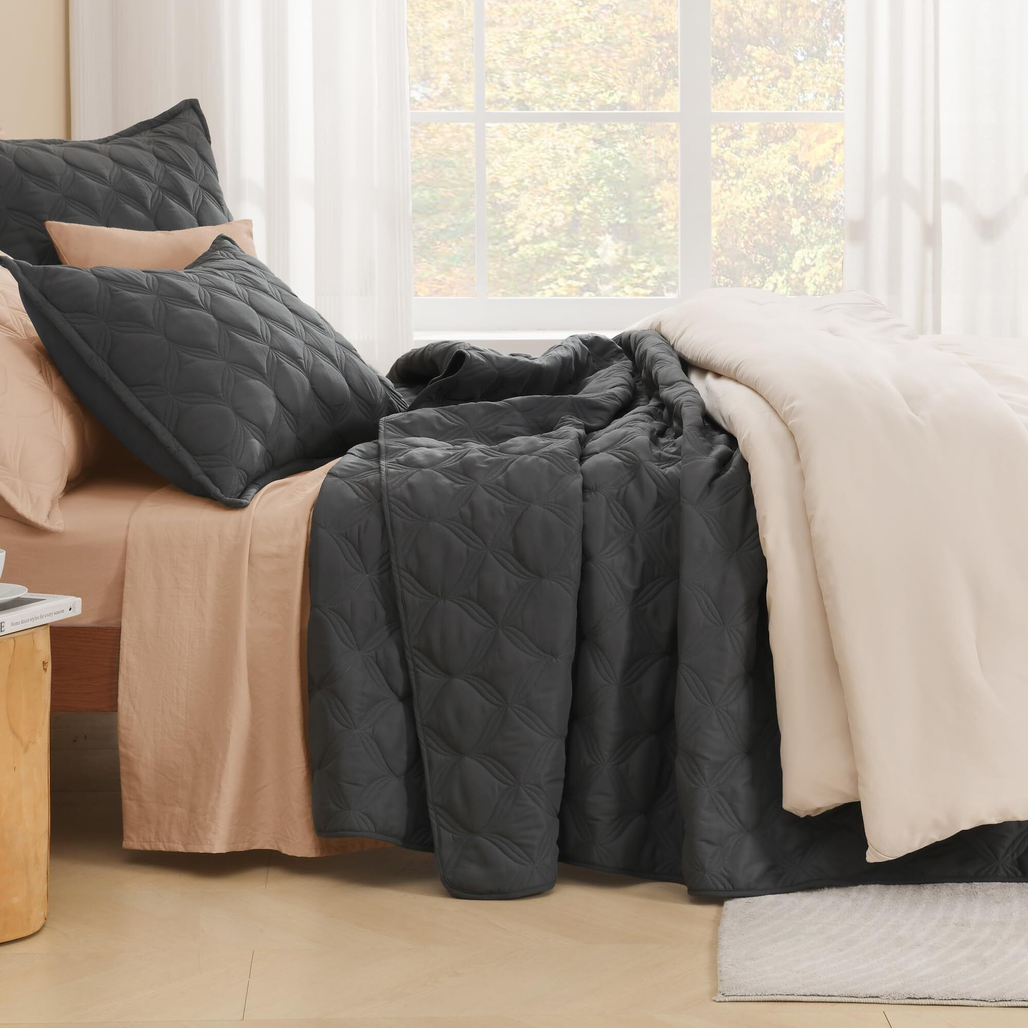 Litanika Oversized King Quilt Bedding Set 120X120Inch Super King Ivory Comforter Bedspreads Lightweight Bed Coverlets Boho Bedding Cover Decor All Season  3 Pieces (1 Quilt  2 Pillowcases)