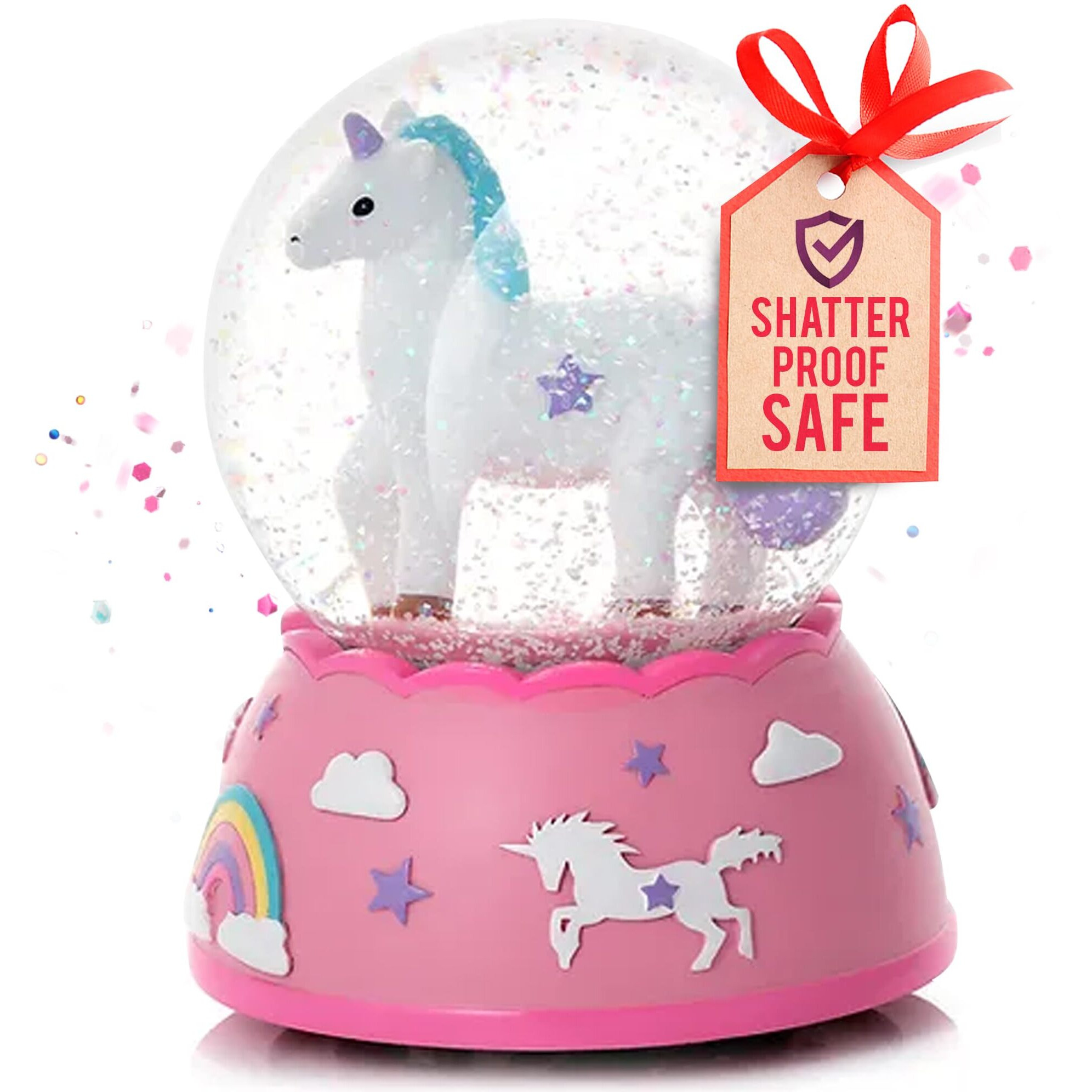Shatterproof Unicorn Snow Globe For Girls - Handpainted With Musical Melody - Plastic Snow Globes For Kids - Unbreakable Snow Globe - Child Safe Snow Globe