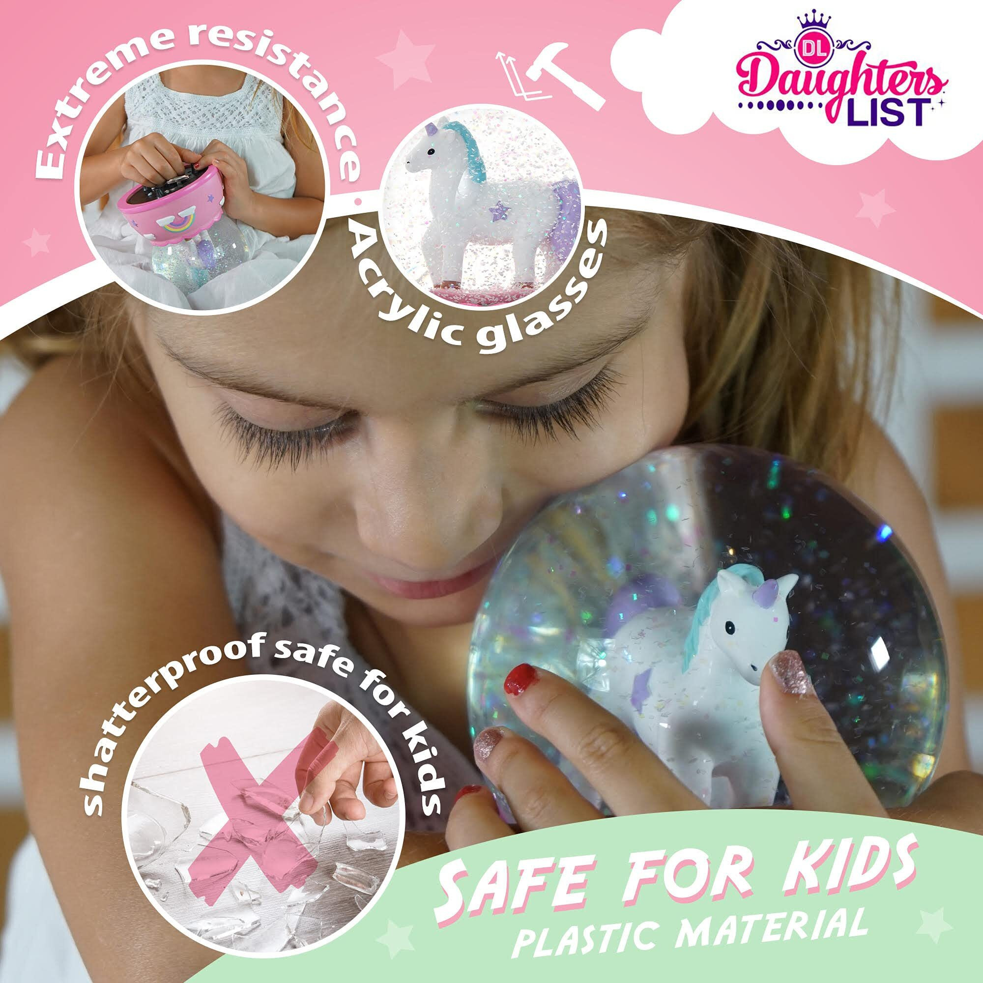 Shatterproof Unicorn Snow Globe For Girls - Handpainted With Musical Melody - Plastic Snow Globes For Kids - Unbreakable Snow Globe - Child Safe Snow Globe