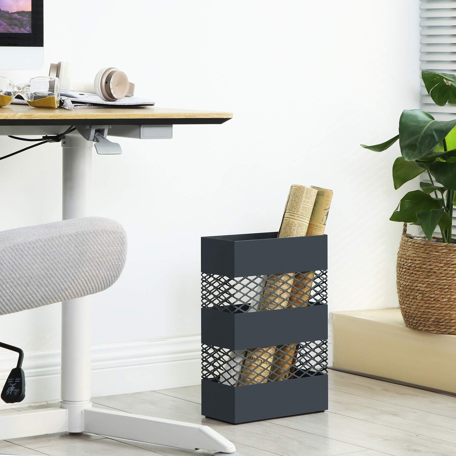 Songmics Umbrella Stand  Metal Umbrella Holder For Entryway  4.7 X 11 X 16.1 Inches  Rectangular With Water Tray  Openwork Design  Detachable Plastic Drip Tray  Anthracite Grey Uluc02Ag