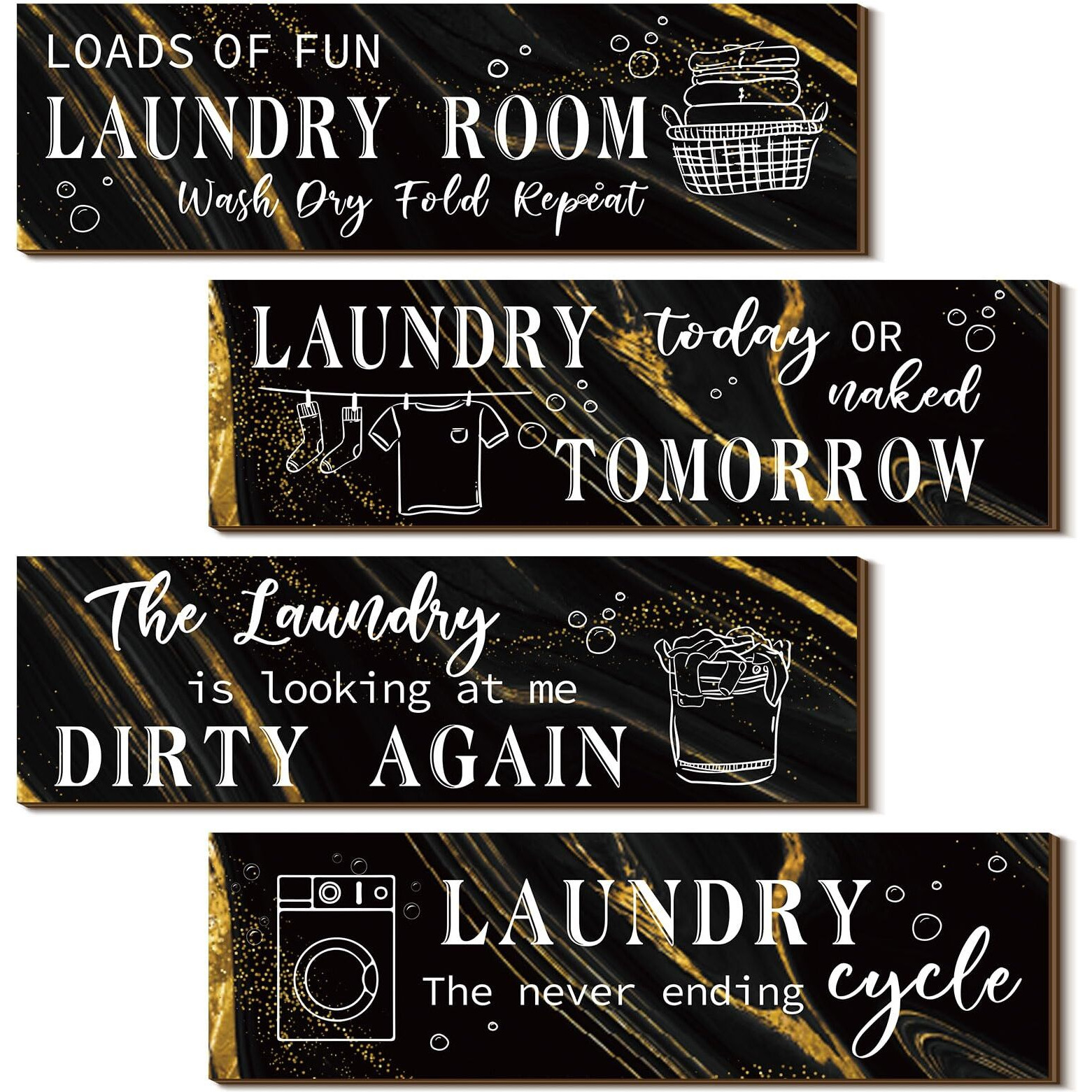 Laundry Room Decor Laundry Room Wooden Sign Funny Sign Wall Plaque Rustic Farmhouse Laundry Wall Decor Vintage Bathroom Wall Sign Laundry Rules Hanging Decor For Bathroom  4 Pieces (Marble Black)