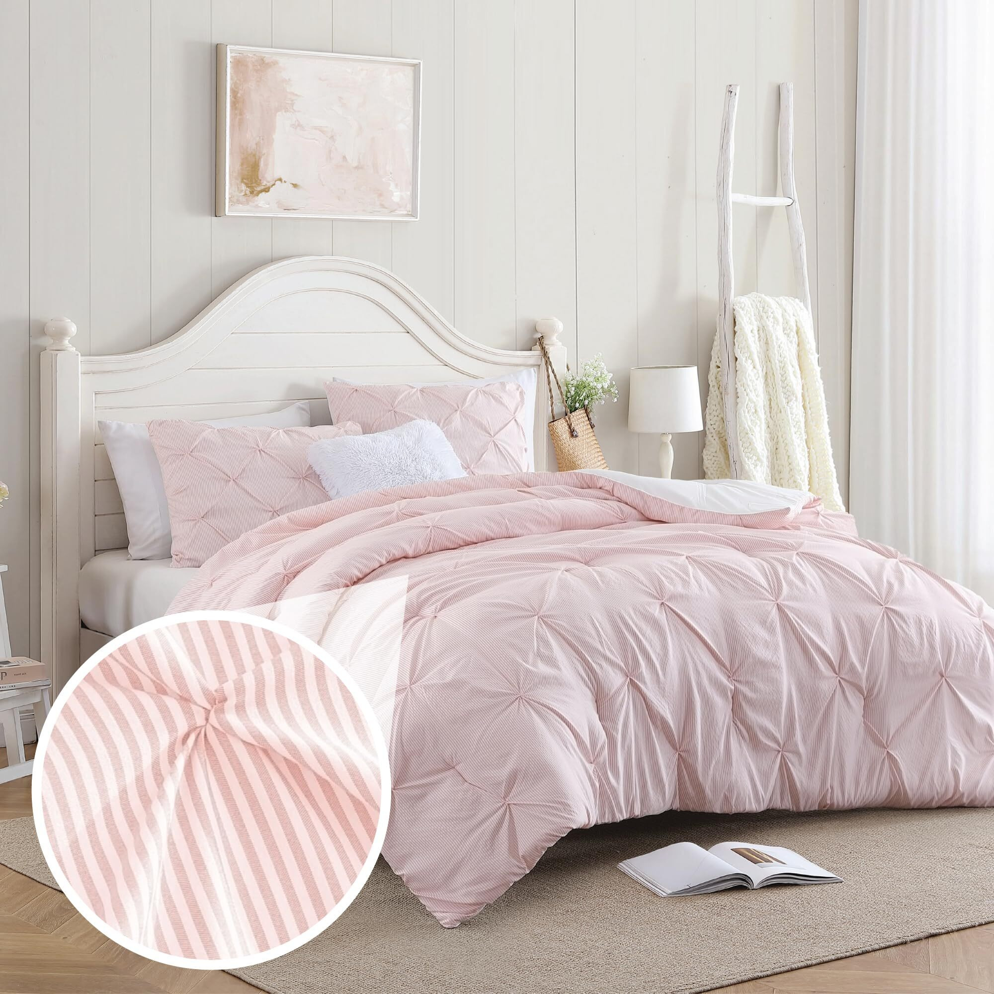 Swift Home Pinstripe Twin/Twin Xl Peach Pink Comforter Set - Classic Pintuck Bedding Set - 2 Pieces Bed Linen  1 Comforter And 1 Pillow Sham