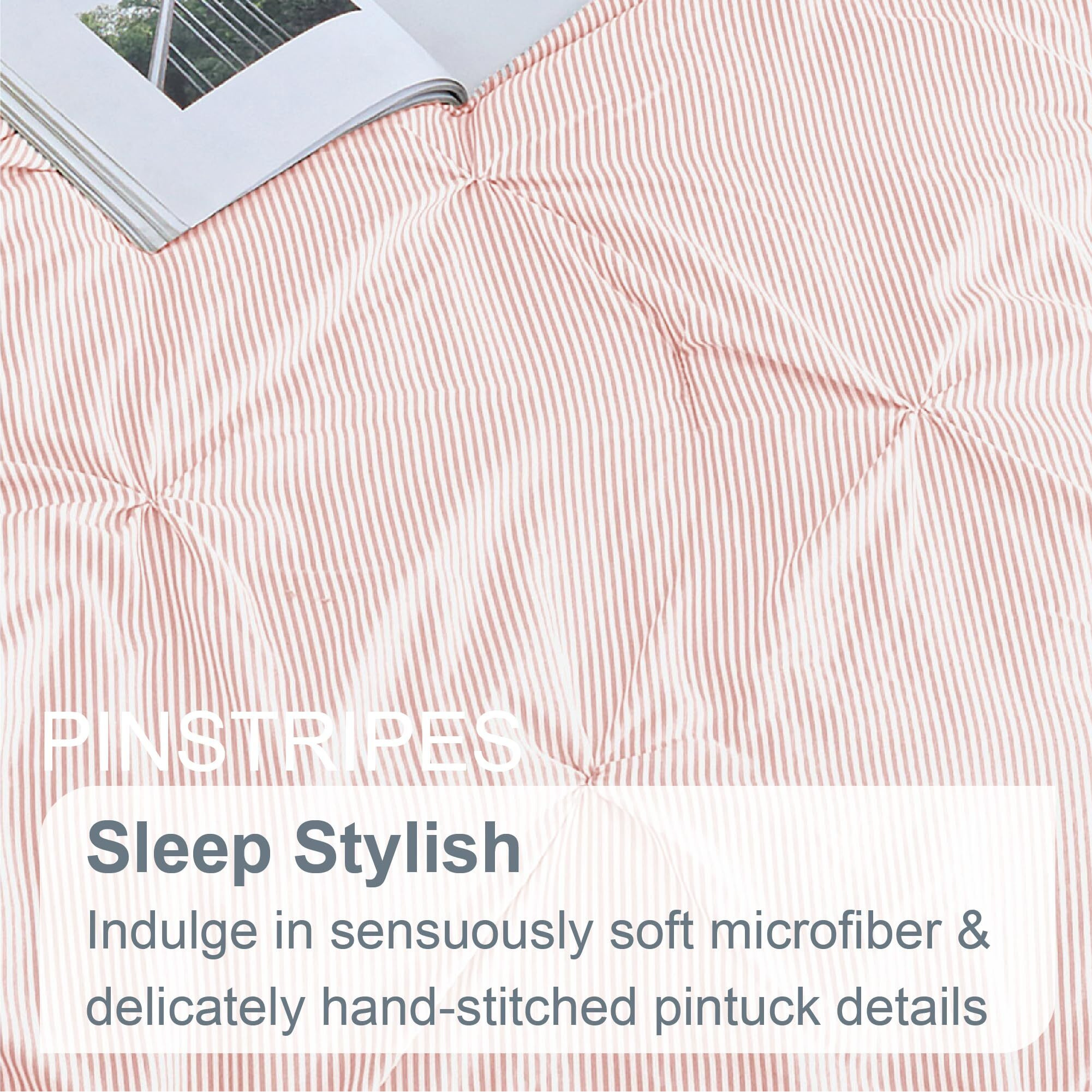 Swift Home Pinstripe Twin/Twin Xl Peach Pink Comforter Set - Classic Pintuck Bedding Set - 2 Pieces Bed Linen  1 Comforter And 1 Pillow Sham