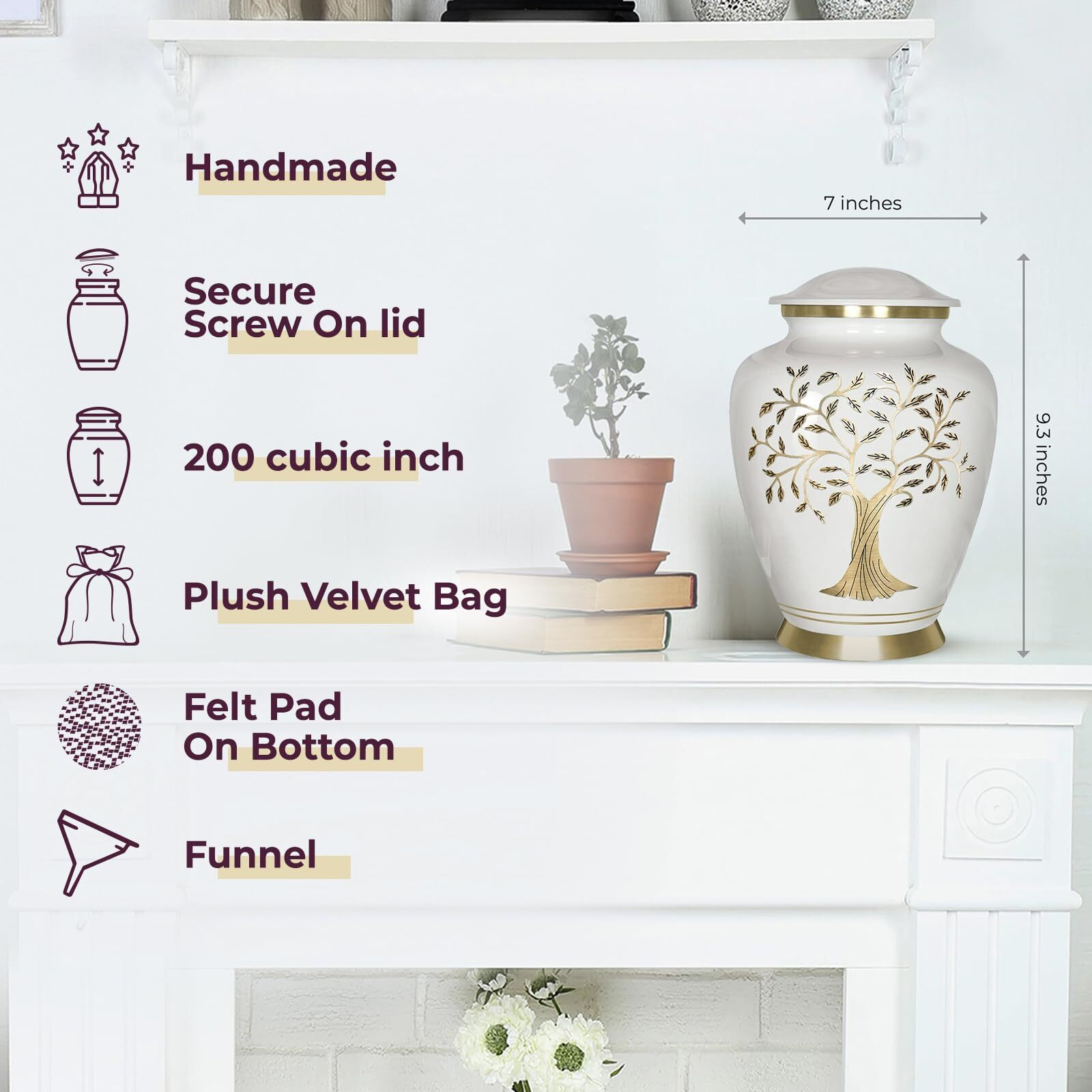 Trupoint Memorials Cremation Urns For Human Ashes - Decorative Urns  Urns For Human Ashes Female & Male  Urns For Ashes Adult Female  Funeral Urns - White  Large