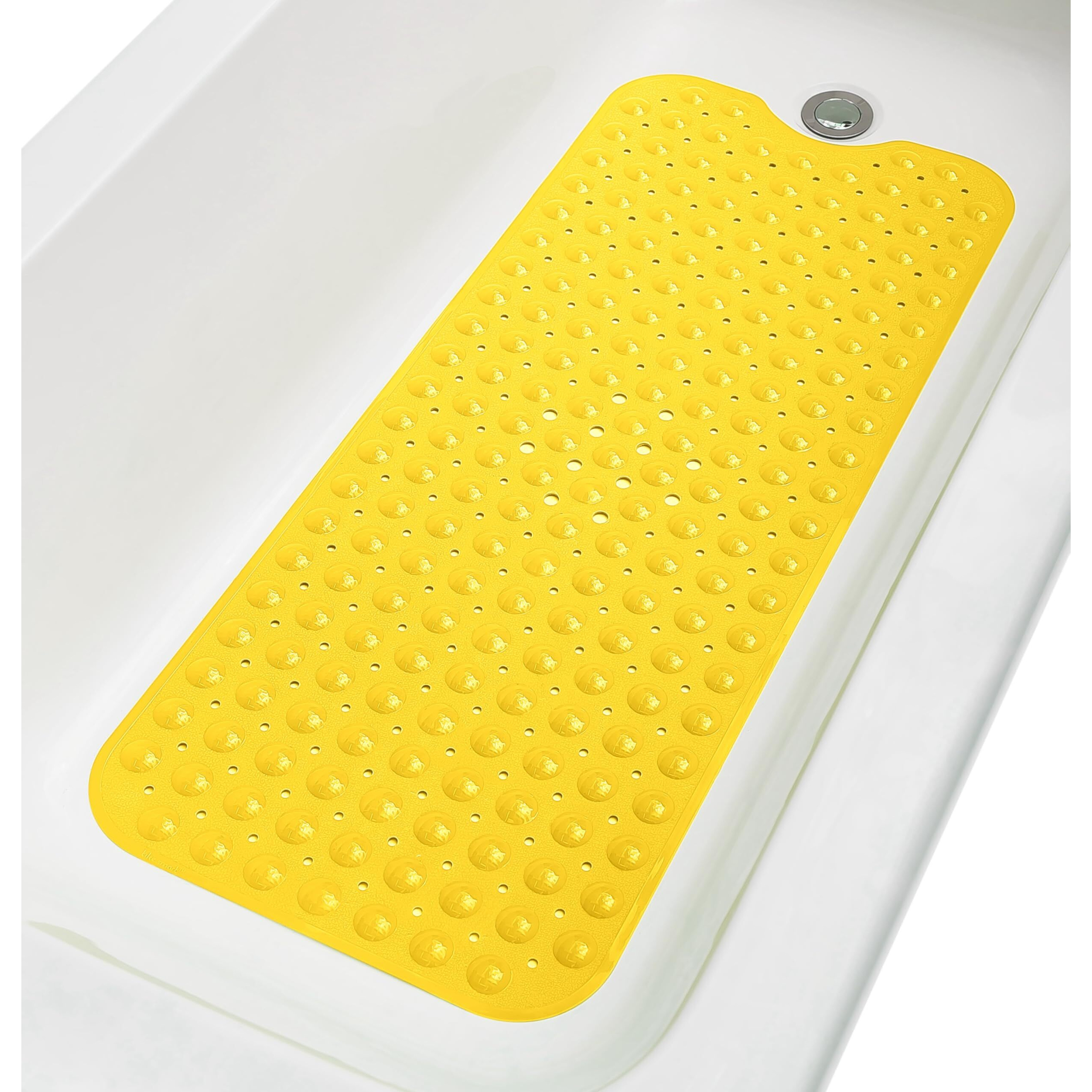 Tike Smart Extra-Long Non-Slip Bathtub & Shower Mat 39 X16  (Smooth/Non-Textured Tubs Only) Safe  Clean  Machine-Washable  Superior Grip&Drainage  Vinyl  Opaque Yellow