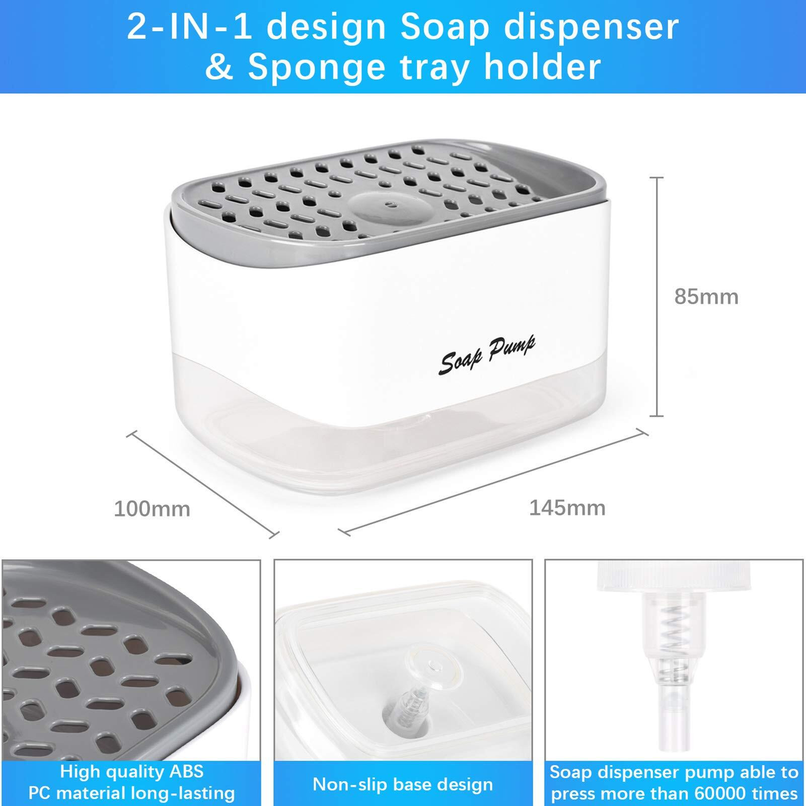 Kitchen Dish Soap Dispenser With Sponge Holder  2-In-1 Countertop Soap Pump Dispenser  For Kitchen Sink Dishwashing Soap Dispenser - 12.5 Ounces