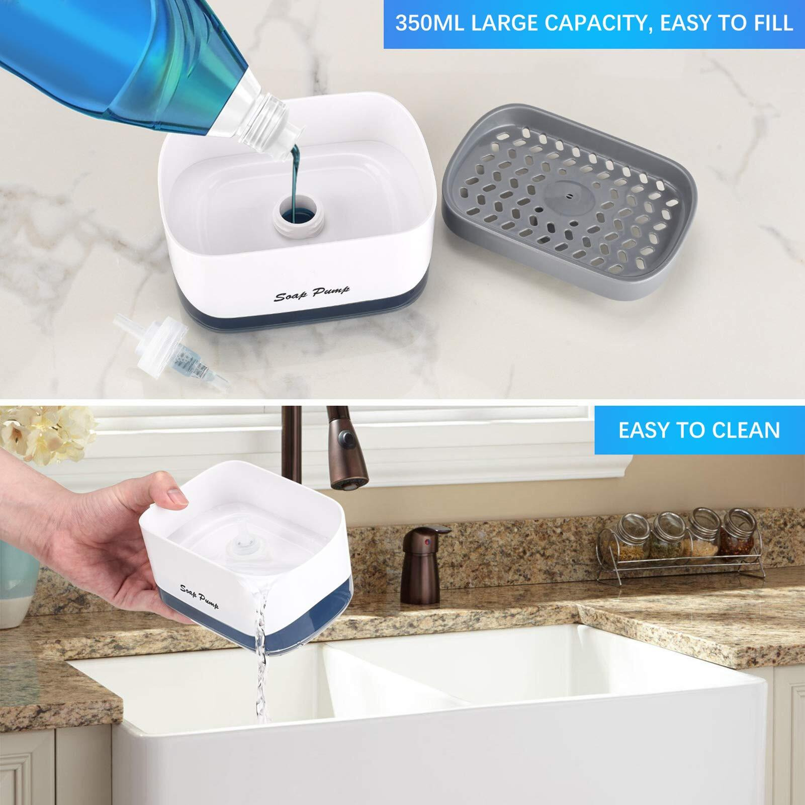 Kitchen Dish Soap Dispenser With Sponge Holder  2-In-1 Countertop Soap Pump Dispenser  For Kitchen Sink Dishwashing Soap Dispenser - 12.5 Ounces