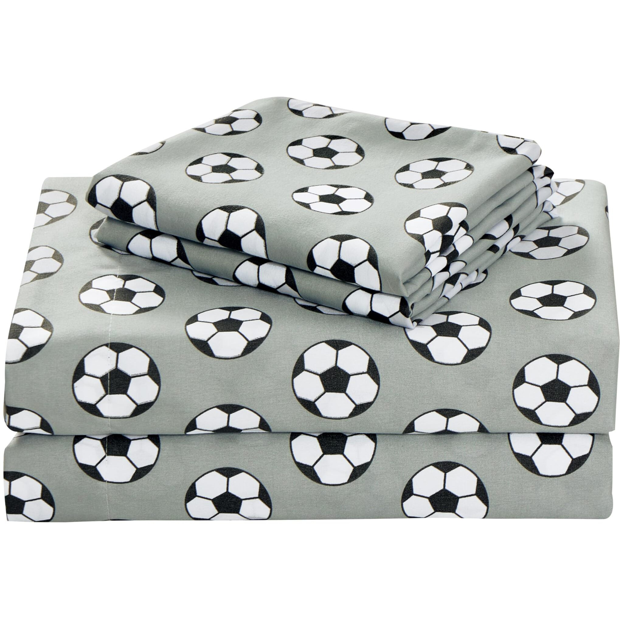 Chezmoi Collection 3-Piece Kids/Teens Sports Sheet Set - Soft Microfiber Gray Black White Soccer  Twin Size