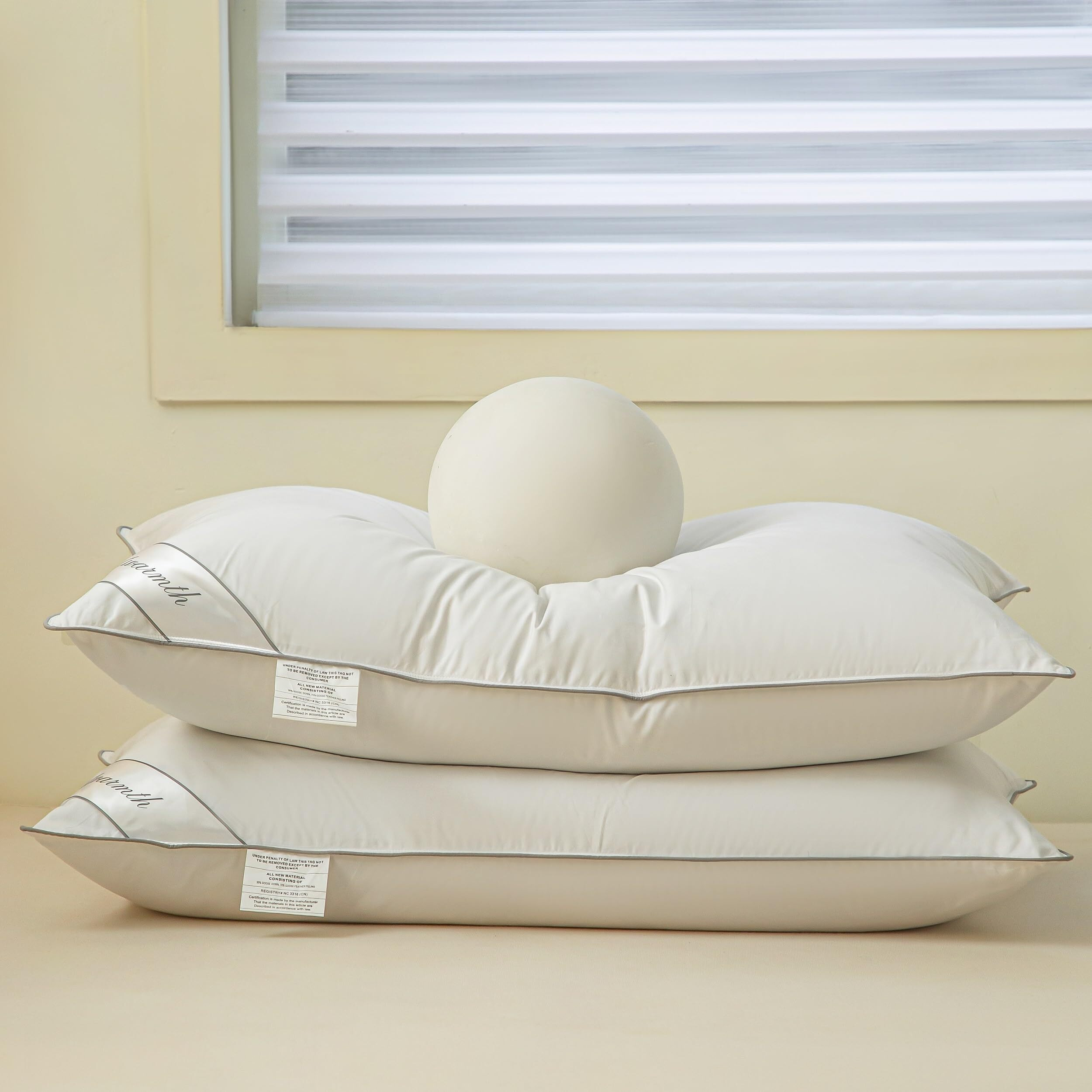 Eastwarmth Goose Feathers Down Pillows For Sleeping  Hotel Collection Bed Pillow With Grey Piping Standard Size (20X26In) 1 Pack
