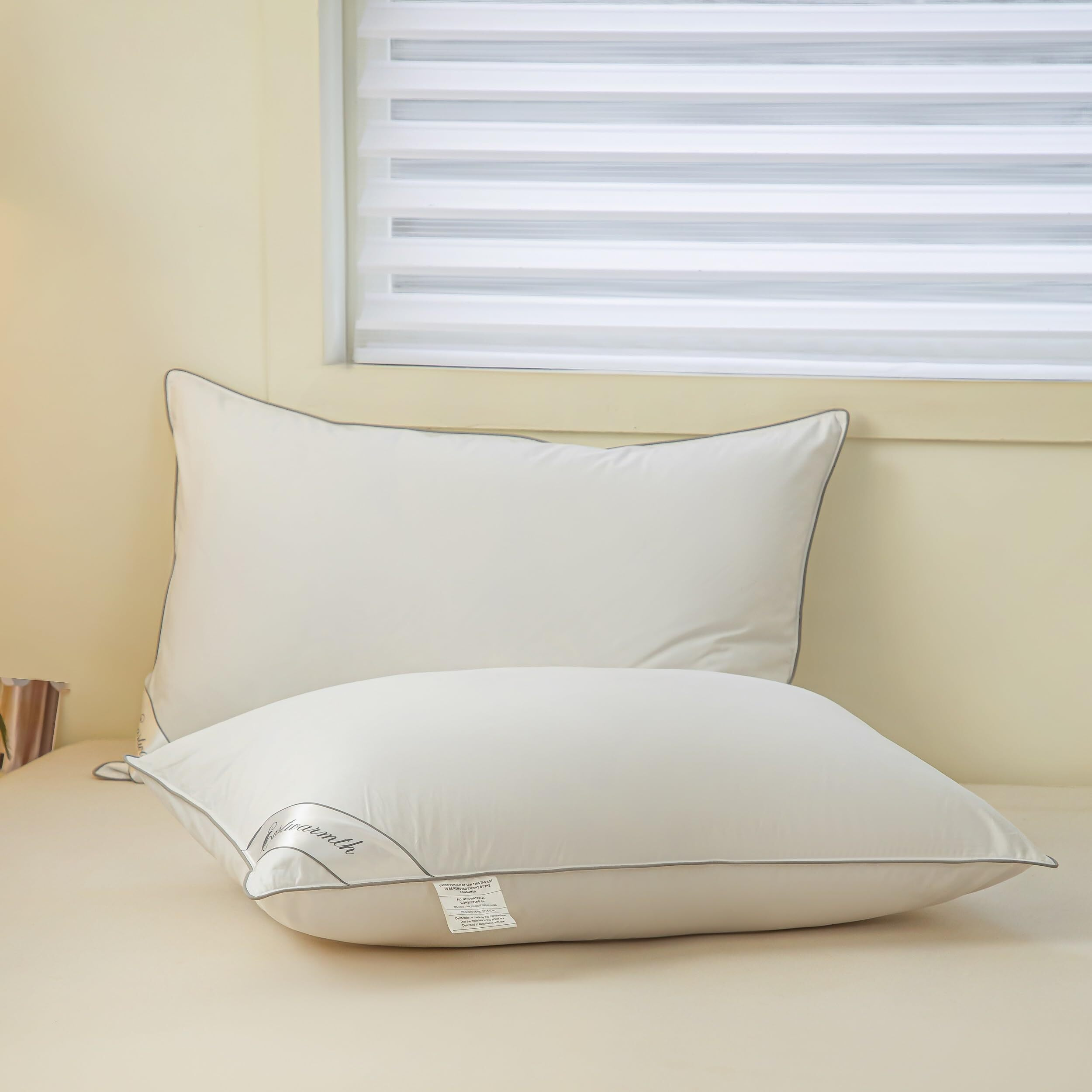 Eastwarmth Goose Feathers Down Pillows For Sleeping  Hotel Collection Bed Pillow With Grey Piping Standard Size (20X26In) 1 Pack