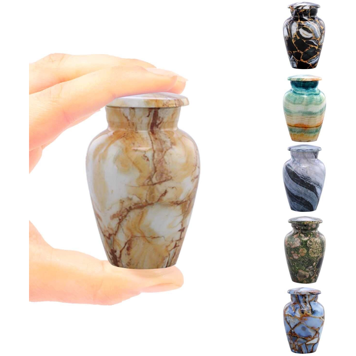 Small Keepsake Cremation Urns For Human Ashes - Marble Finish Metal Keepsake Urn - Mini Cremation Urn For Pet Ashes - Handcrafted Memorial Urn - Funeral Urns With Velvet Bag (Monalisa)