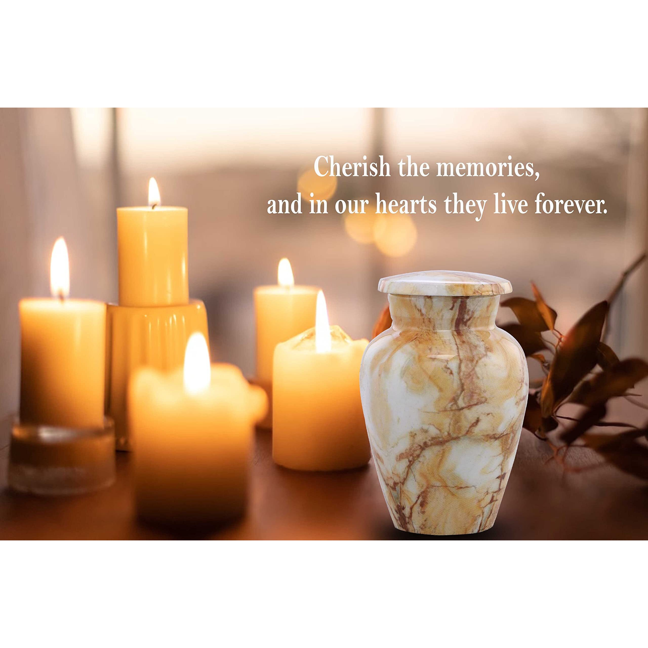Small Keepsake Cremation Urns For Human Ashes - Marble Finish Metal Keepsake Urn - Mini Cremation Urn For Pet Ashes - Handcrafted Memorial Urn - Funeral Urns With Velvet Bag (Monalisa)