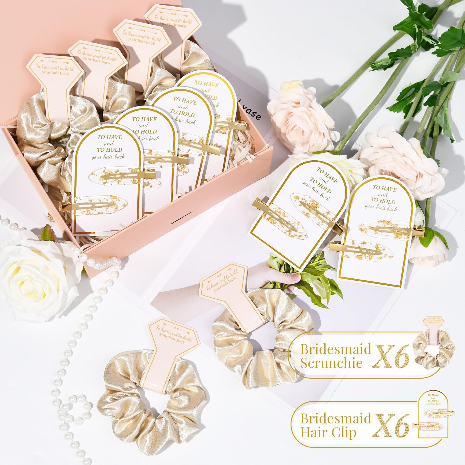 12 Pcs Soft Silk Satin Hair Accessories - Scrunchies  Hair Clips For Bridal Shower Gifts  Wedding Favors For Women And Girls