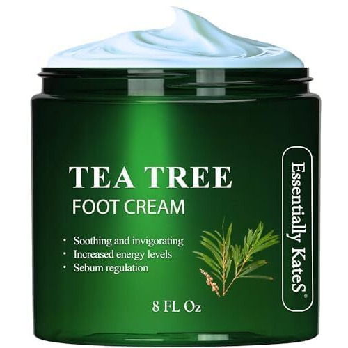 Essentially Kates Tea Tree Oil Foot Cream 8 Fl Oz - Toe Nails  Athletes Foot  Ringworms  Jock Itch  Foot Odor  And Soothes Itching Skin And Feet - Cracked Heels And Itchy Skin.