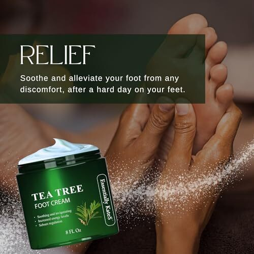 Essentially Kates Tea Tree Oil Foot Cream 8 Fl Oz - Toe Nails  Athletes Foot  Ringworms  Jock Itch  Foot Odor  And Soothes Itching Skin And Feet - Cracked Heels And Itchy Skin.