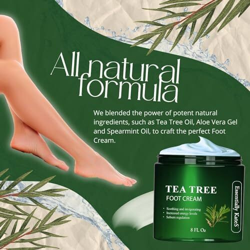 Essentially Kates Tea Tree Oil Foot Cream 8 Fl Oz - Toe Nails  Athletes Foot  Ringworms  Jock Itch  Foot Odor  And Soothes Itching Skin And Feet - Cracked Heels And Itchy Skin.