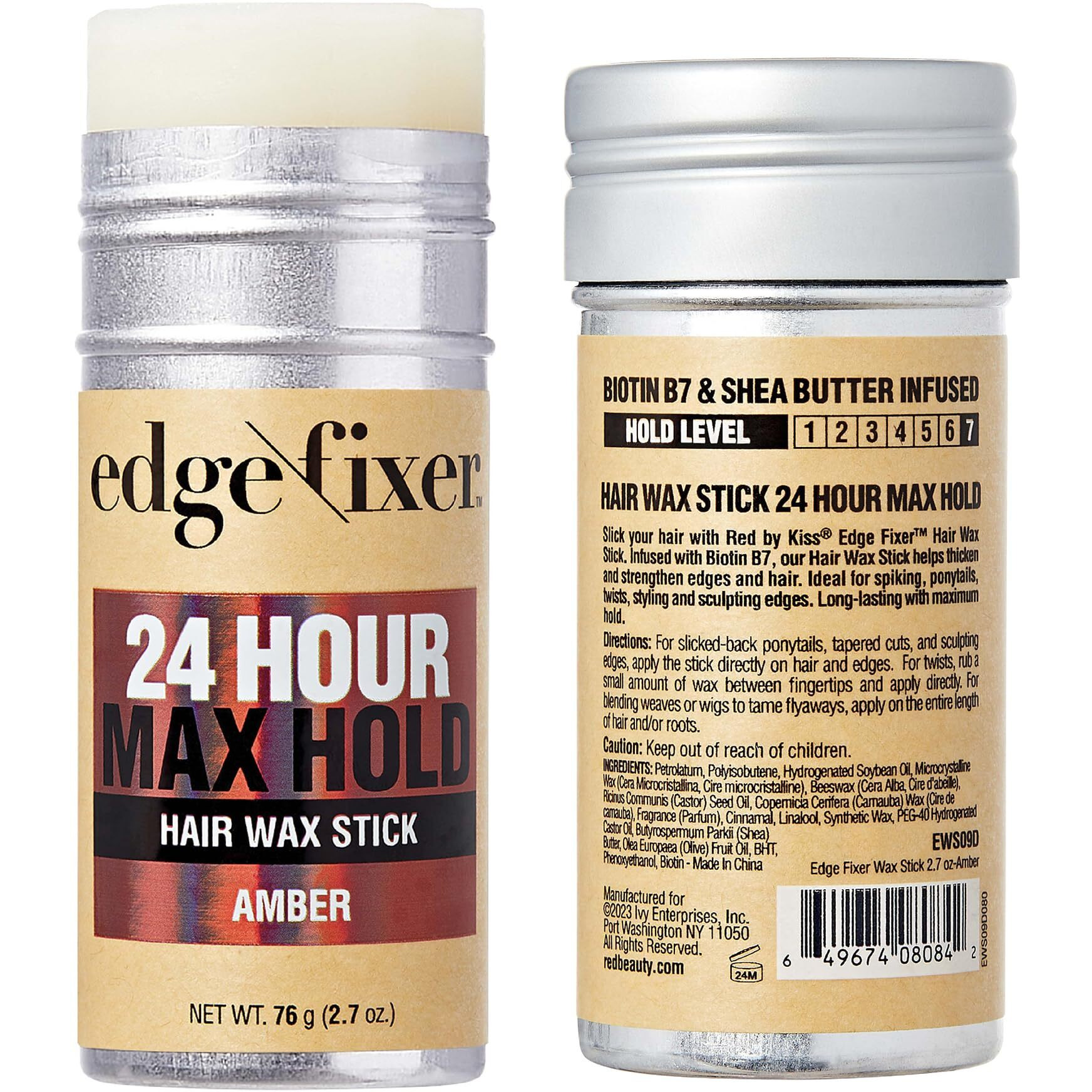 Red By Kiss Hair Wax Stick 24Hr Max Hold Edge Fixer Edge Control Pomade Non-Sticky  Non-Oily Flake Free Hair Styling Wax 2.7 Oz. (Amber)