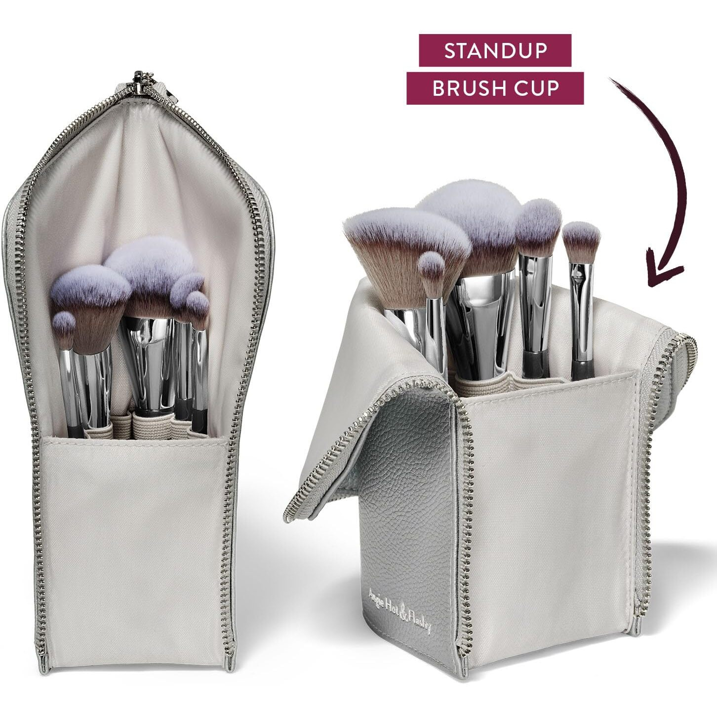 Bk Beauty Brushes - Angie Hot & Flashy Travel Brush Set With Pouch - Foundation Makeup Brushes - Brush For Liquid Or Cream Foundations - Under-Eye Concealer | Bronzer  Blush & Highlighter Makeup Brush