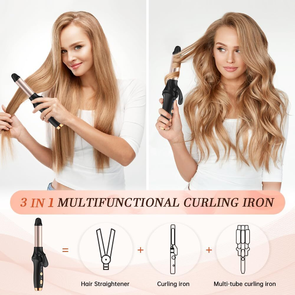 Hcrtgay Curling Iron Cordless Rechargeable Curling Iron Cordless Hair Curler(3 Gear) Travel Mini Curling Iron 4000 Mah Hair Straightener And Curler 2 In 1 For Long Short Hair(Rose Gold & Black)