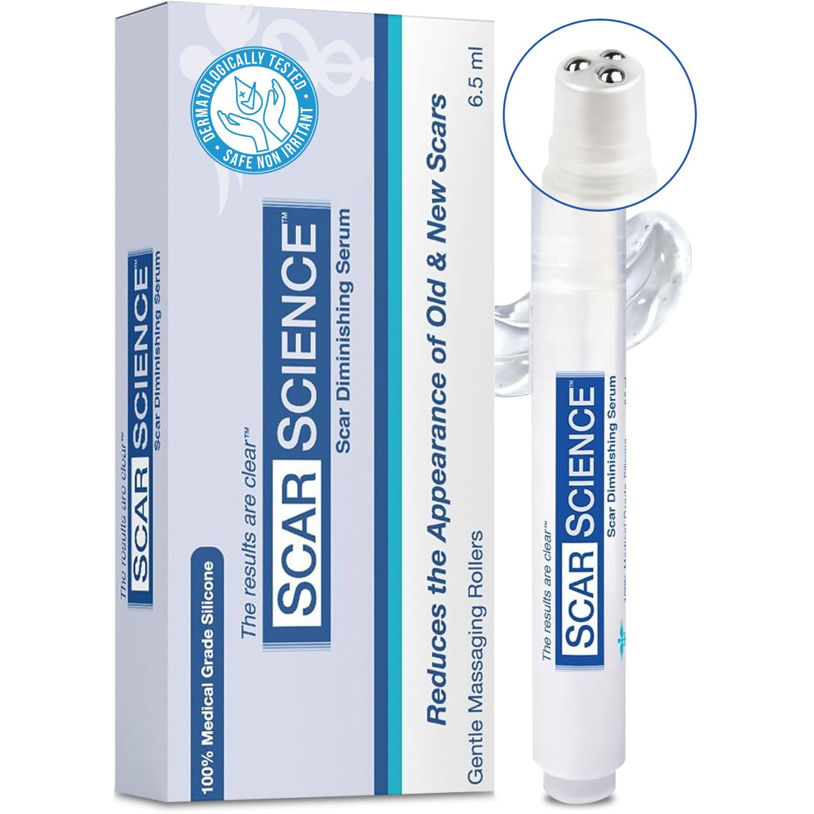 Scarscience Medical Grade Silicone Scar Gel In Massage Roller - Gel Scar Cream For Newly Healed Wounds And Older Scars - Surgical  Acne  Burns  Hypertrophic  Keloids - All Skin Tones - Tattoo Safe