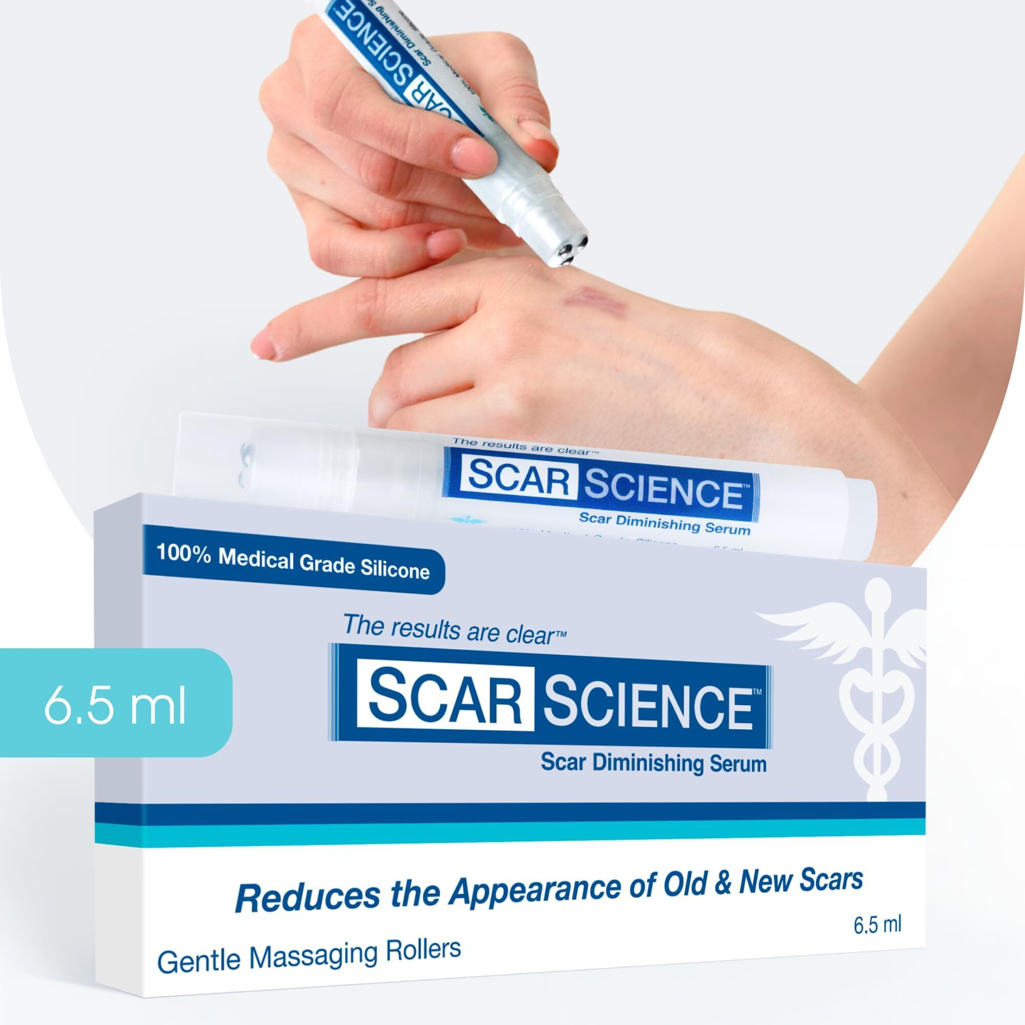 Scarscience Medical Grade Silicone Scar Gel In Massage Roller - Gel Scar Cream For Newly Healed Wounds And Older Scars - Surgical  Acne  Burns  Hypertrophic  Keloids - All Skin Tones - Tattoo Safe