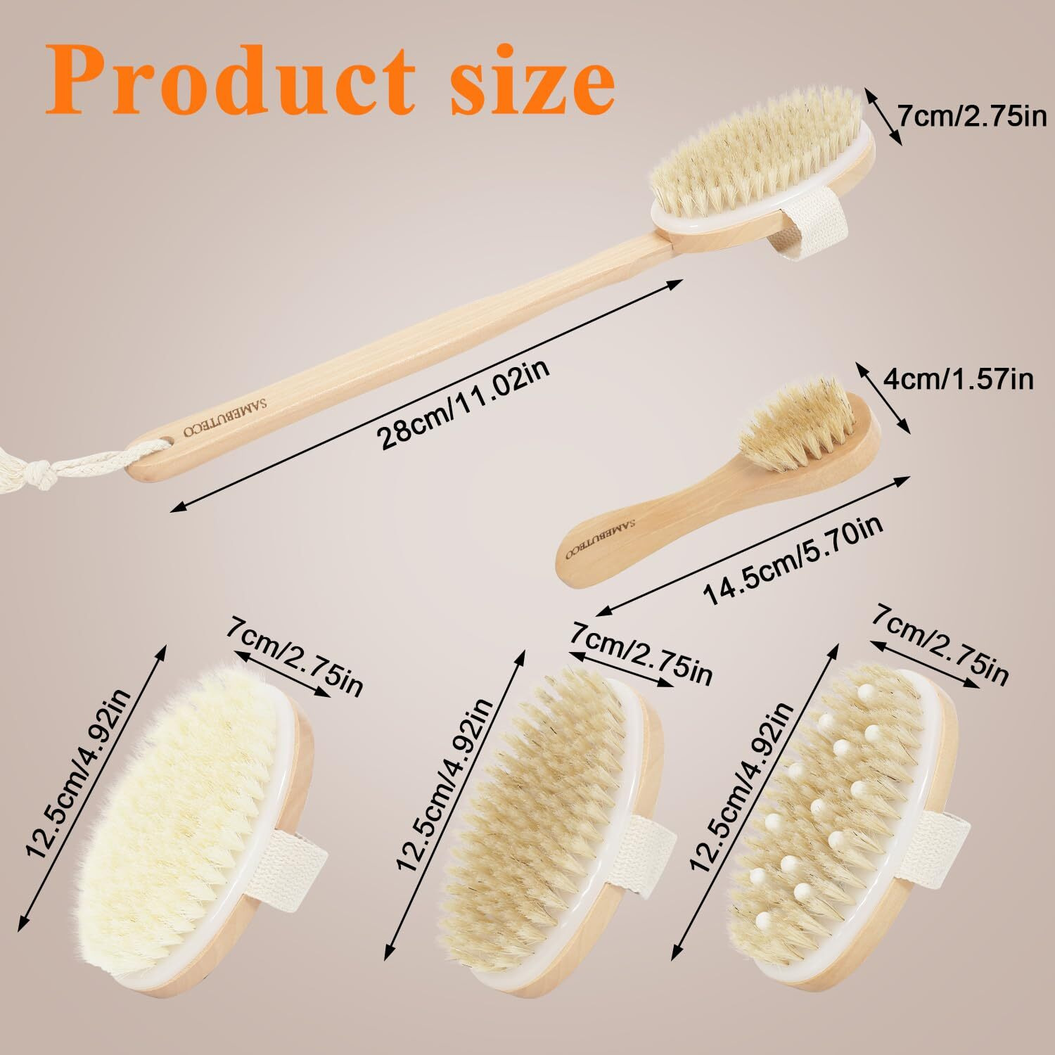 Samebuteco Dry Brushing Body Brush Set Wood Long Handle With 3 Detachable Heads  Face Brush Body Scrubber Boar Bristle Exfoliator For Lymphatic Drainage And Cellulite Back Scrubber For Shower