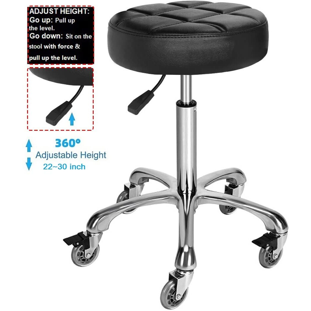 Mcdoofly Adjustable Heavy Duty Stool - Rolling Stools With Locking Caster Wheels - Swivel Stools Backless Chair For Home Kitchen Office Shop Tattoo Lash Tech Pedicure(Black  Height 22 To 30 In)