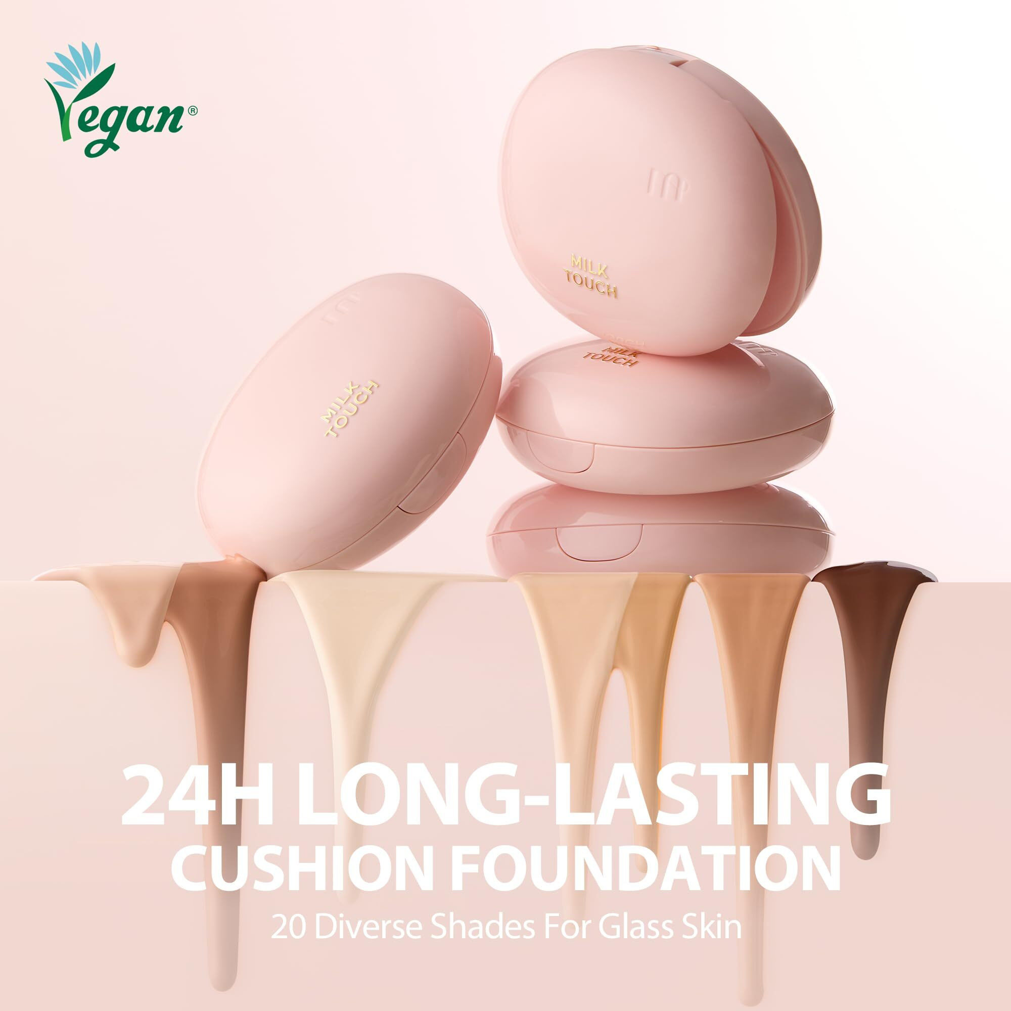 Milktouch Cushion Foundation  24H Flawless Skin  Radiant Shine  No Oxidation  Long-Lasting  Non-Creasing  60% Hydrating Skincare Infused Korean Foundation  Valentines Gifts (19N Vanilla Ivory)