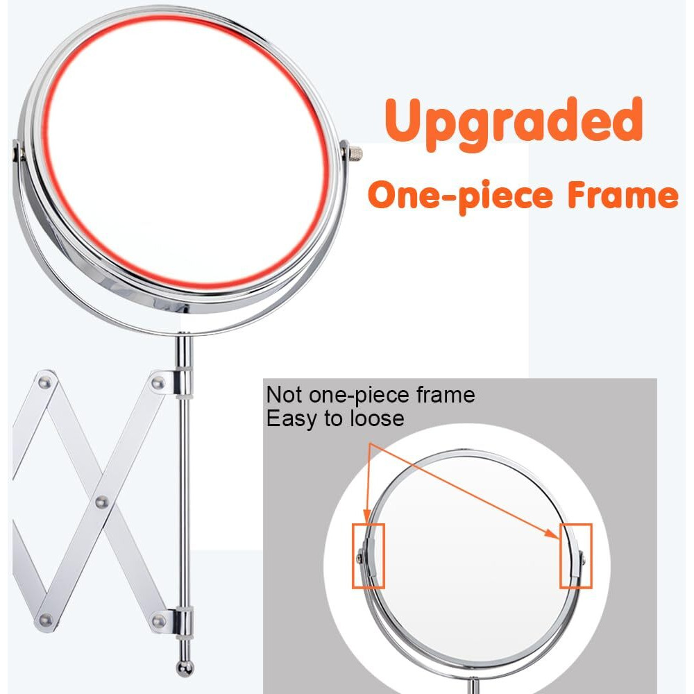 Welllink 7 Inch Wall Mounted Makeup Mirror  1X/7X Magnification  Extendable Arm  360Deg Rotating  Two Sided  Wall Mounted For Vanity/Bathroom  Chrome