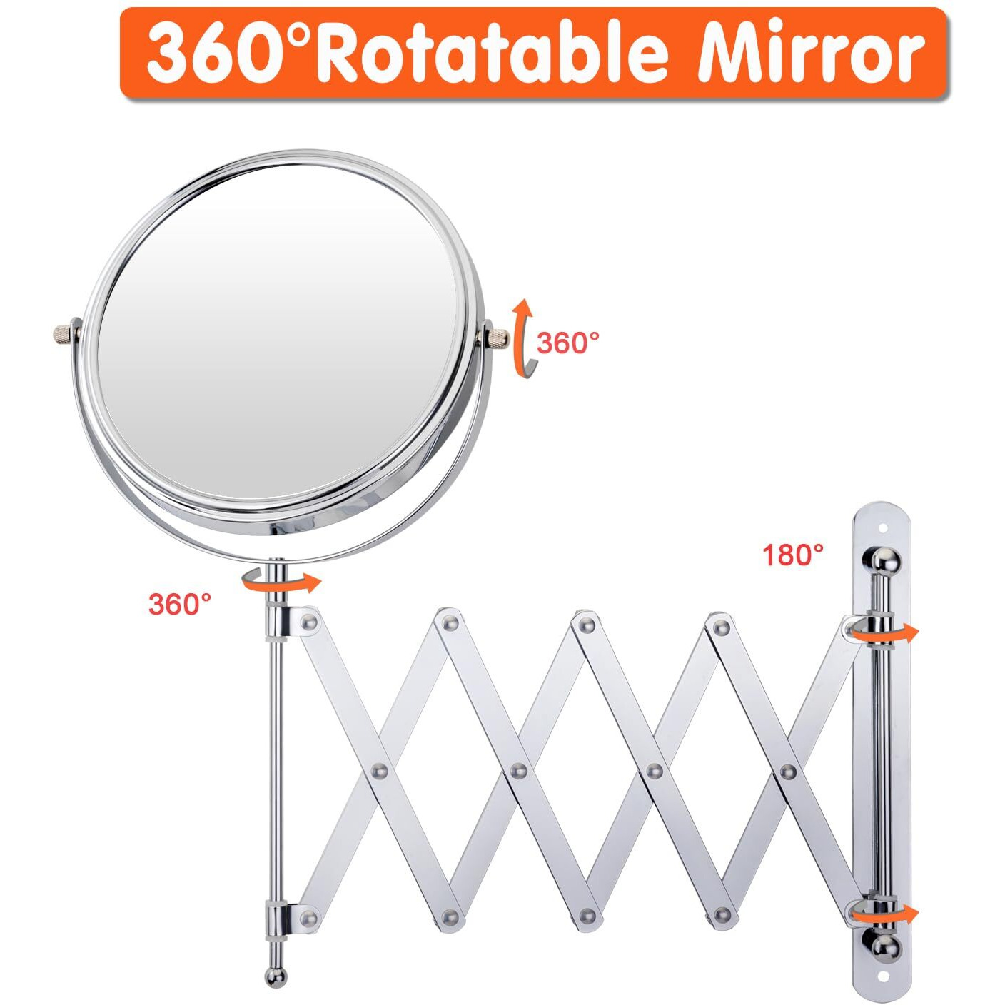Welllink 7 Inch Wall Mounted Makeup Mirror  1X/7X Magnification  Extendable Arm  360Deg Rotating  Two Sided  Wall Mounted For Vanity/Bathroom  Chrome