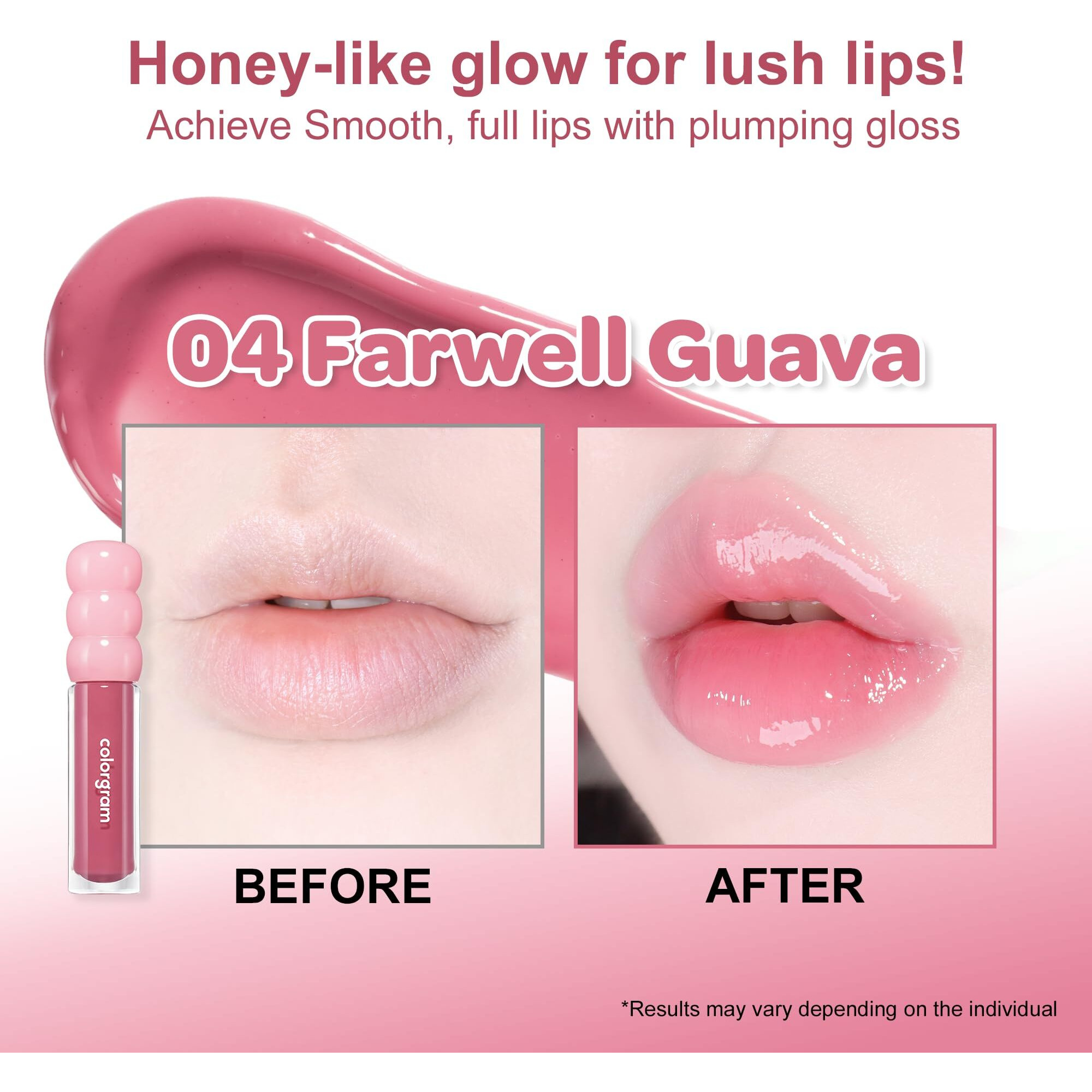 Colorgram Fruity Glass Gloss 04 Farewell Guava | Non-Sticky Glossy Lip Tint With Glass-Like Shine | Long-Lasting Hydrating Lip Gloss For Smooth & Plump Lips