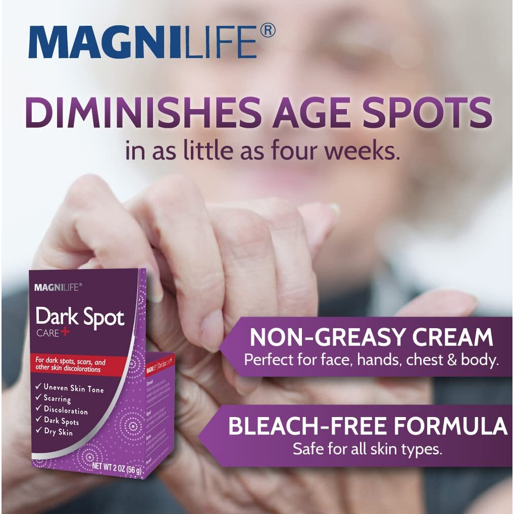 Magnilife Dark Spot Cream  Natural Treatment Diminishes Sun-Damage  Liver Spots  Freckles & Discoloration For Younger Looking Skin - Fader & Corrector For Face  Chest  Hands & Body - 2Oz