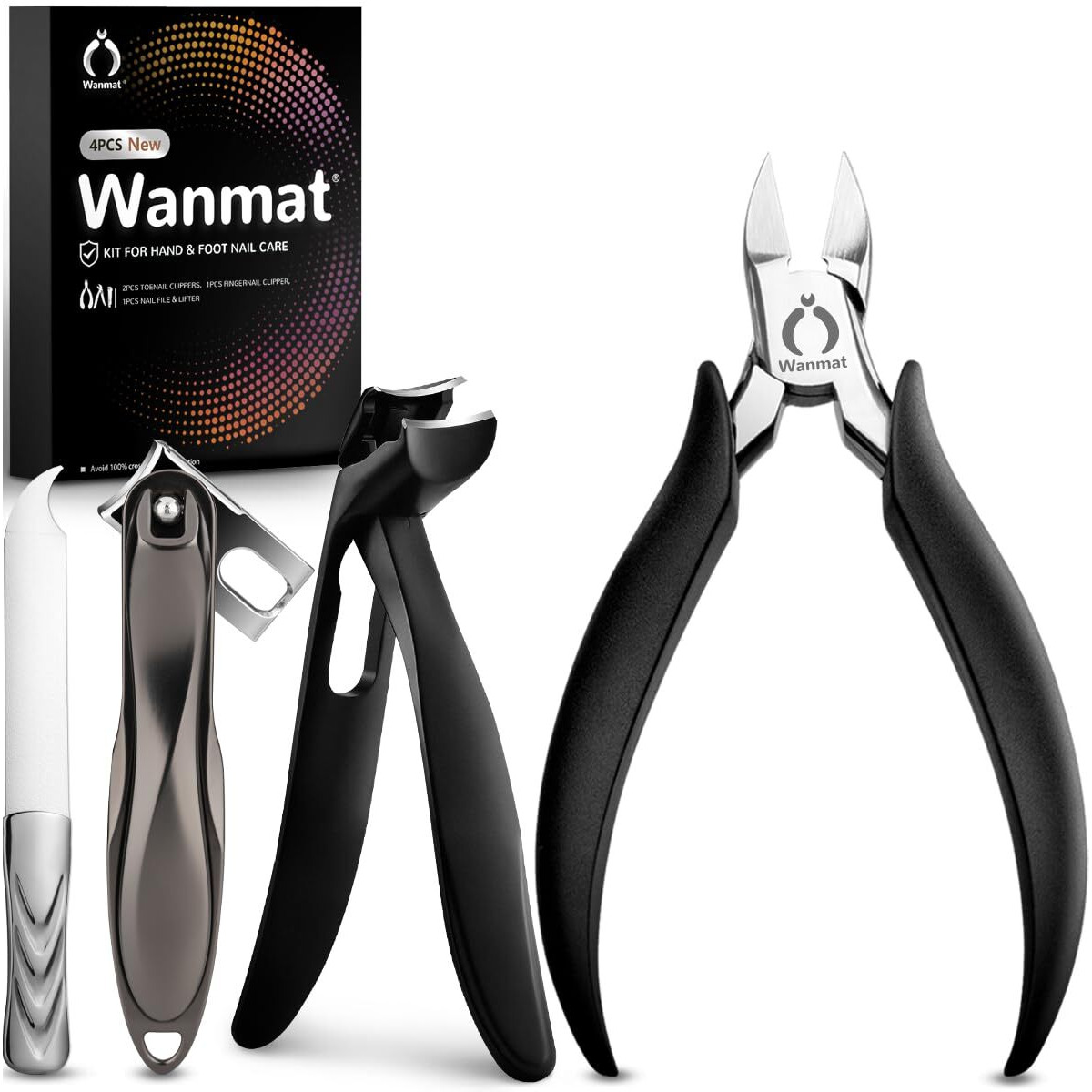 4Pcs Podiatrist Toenail Clippers For Thick & Ingrown Nails  Nail Clippers For Men For Seniors  Toe Nail Clippers Kit With Easy Grip Handle Wide Jaw Opening  Pedicure Grooming Tool  Wanmat