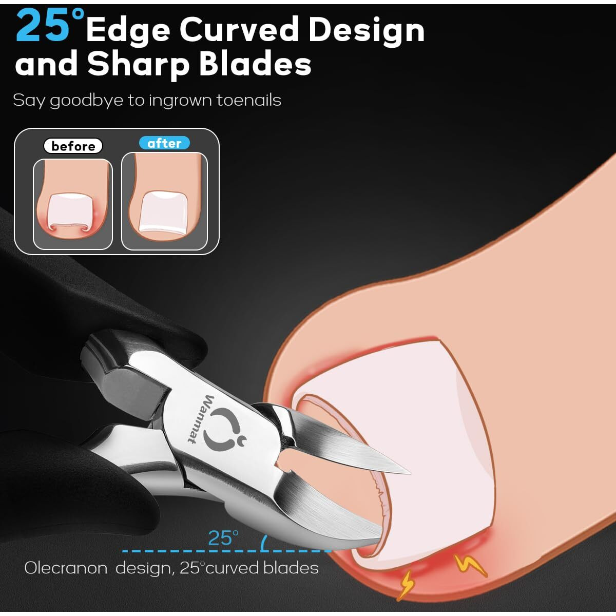 4Pcs Podiatrist Toenail Clippers For Thick & Ingrown Nails  Nail Clippers For Men For Seniors  Toe Nail Clippers Kit With Easy Grip Handle Wide Jaw Opening  Pedicure Grooming Tool  Wanmat