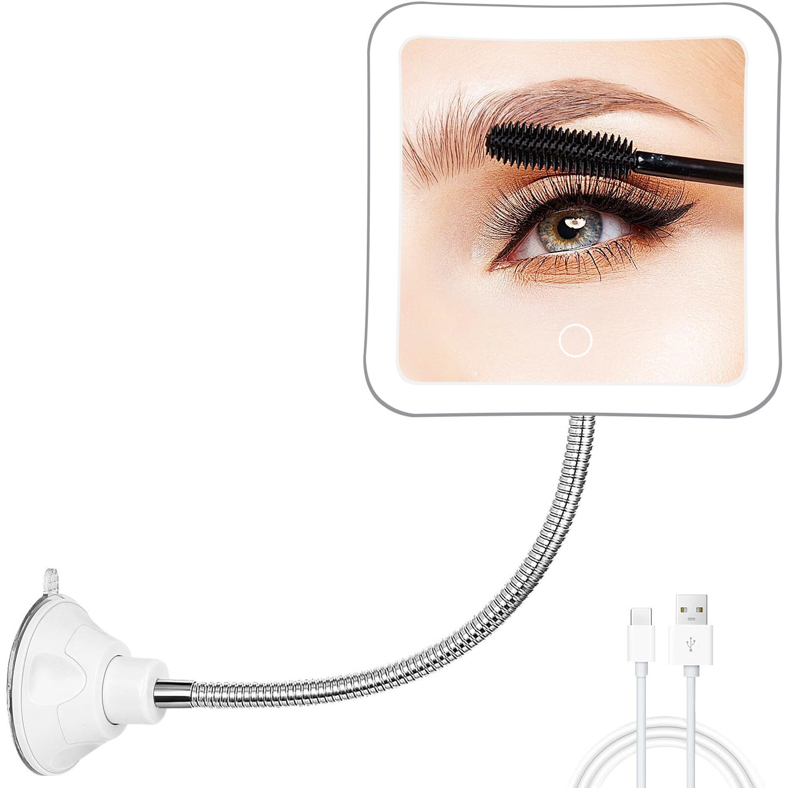 Fabuday Flexible Gooseneck 30X Lighted Magnifying Mirror - Upgraded Rechargeable Makeup Mirror With Lights And Magnification  Led Travel Mirror With Suction Cup For Bathroom  3 Color Lighting  Square