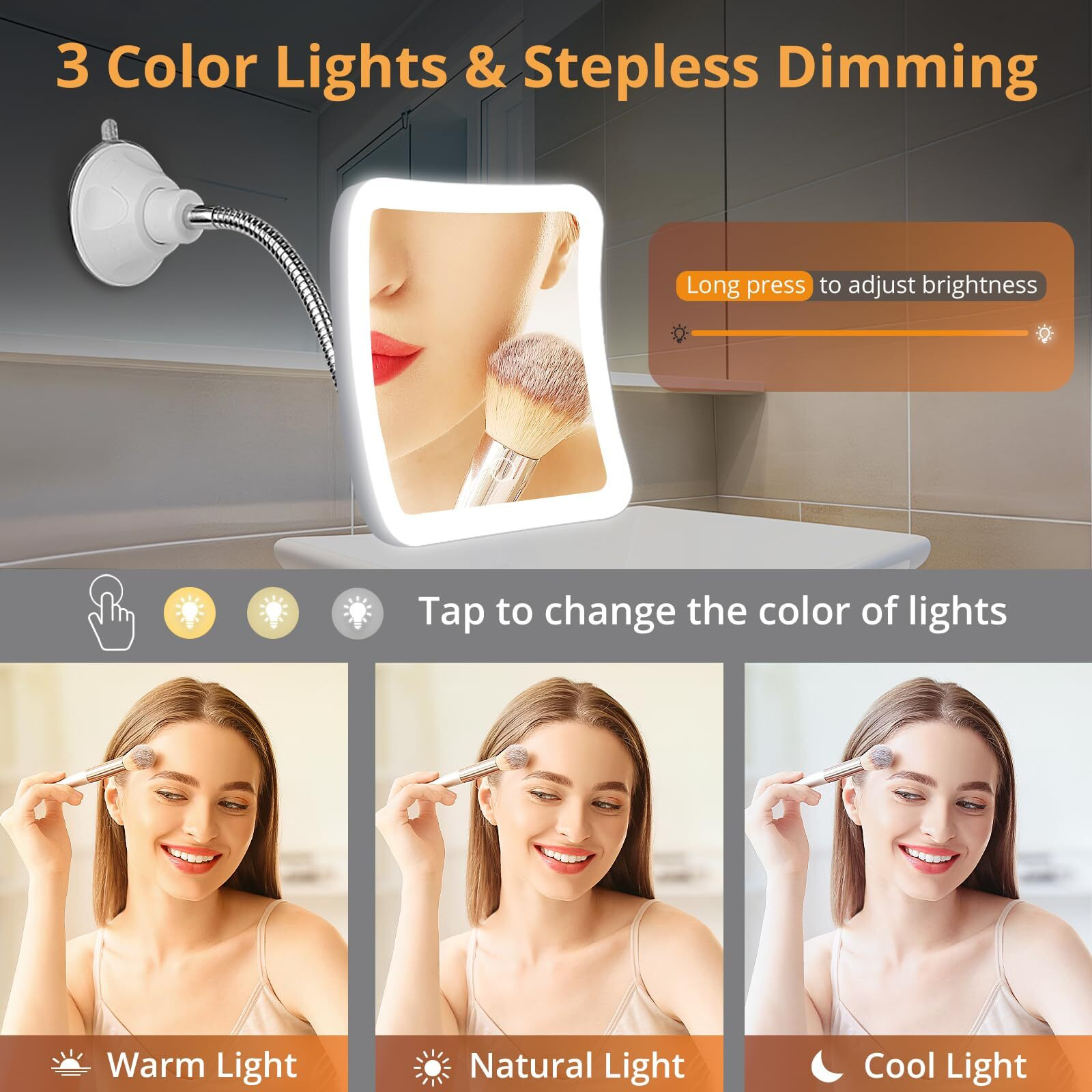 Fabuday Flexible Gooseneck 30X Lighted Magnifying Mirror - Upgraded Rechargeable Makeup Mirror With Lights And Magnification  Led Travel Mirror With Suction Cup For Bathroom  3 Color Lighting  Square