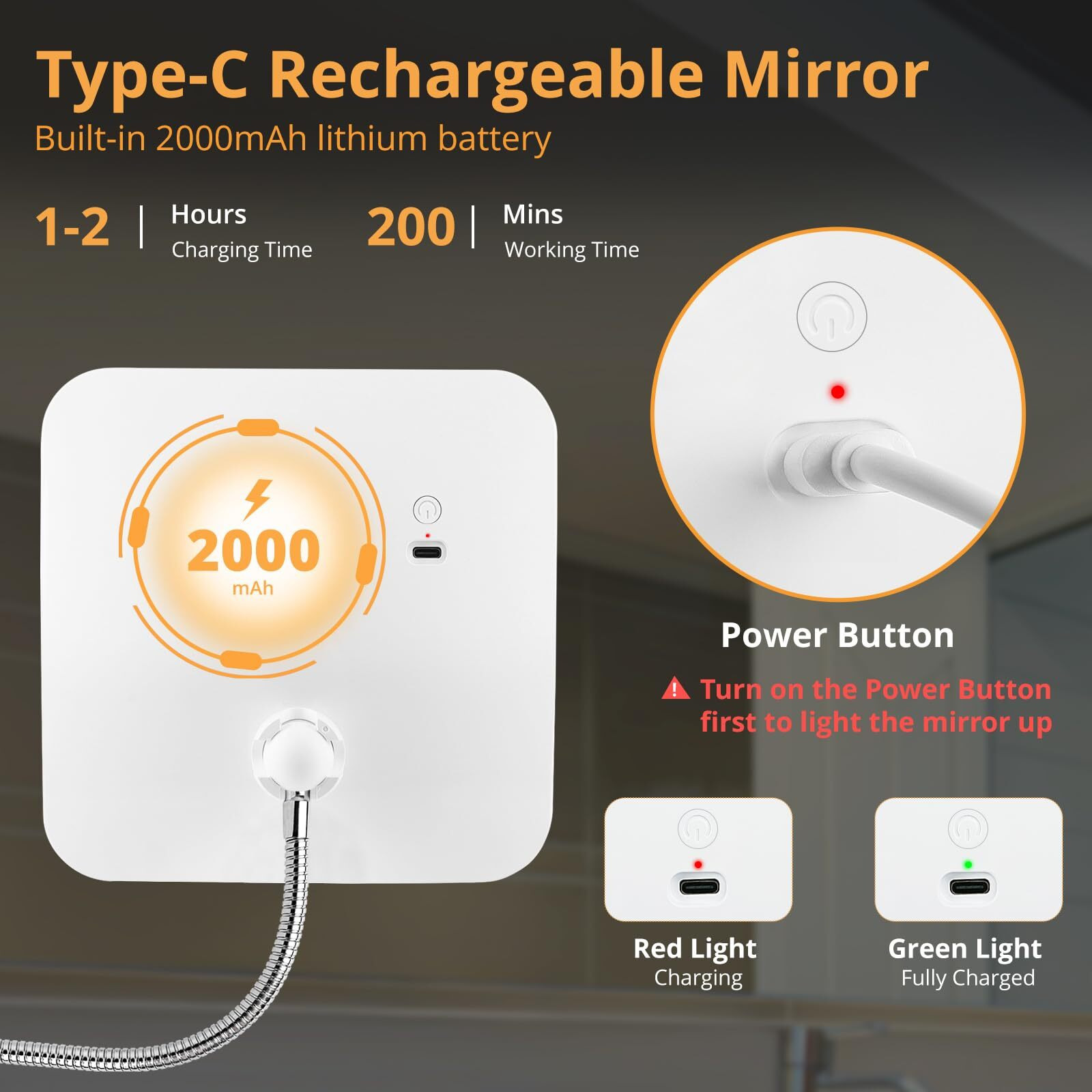 Fabuday Flexible Gooseneck 30X Lighted Magnifying Mirror - Upgraded Rechargeable Makeup Mirror With Lights And Magnification  Led Travel Mirror With Suction Cup For Bathroom  3 Color Lighting  Square