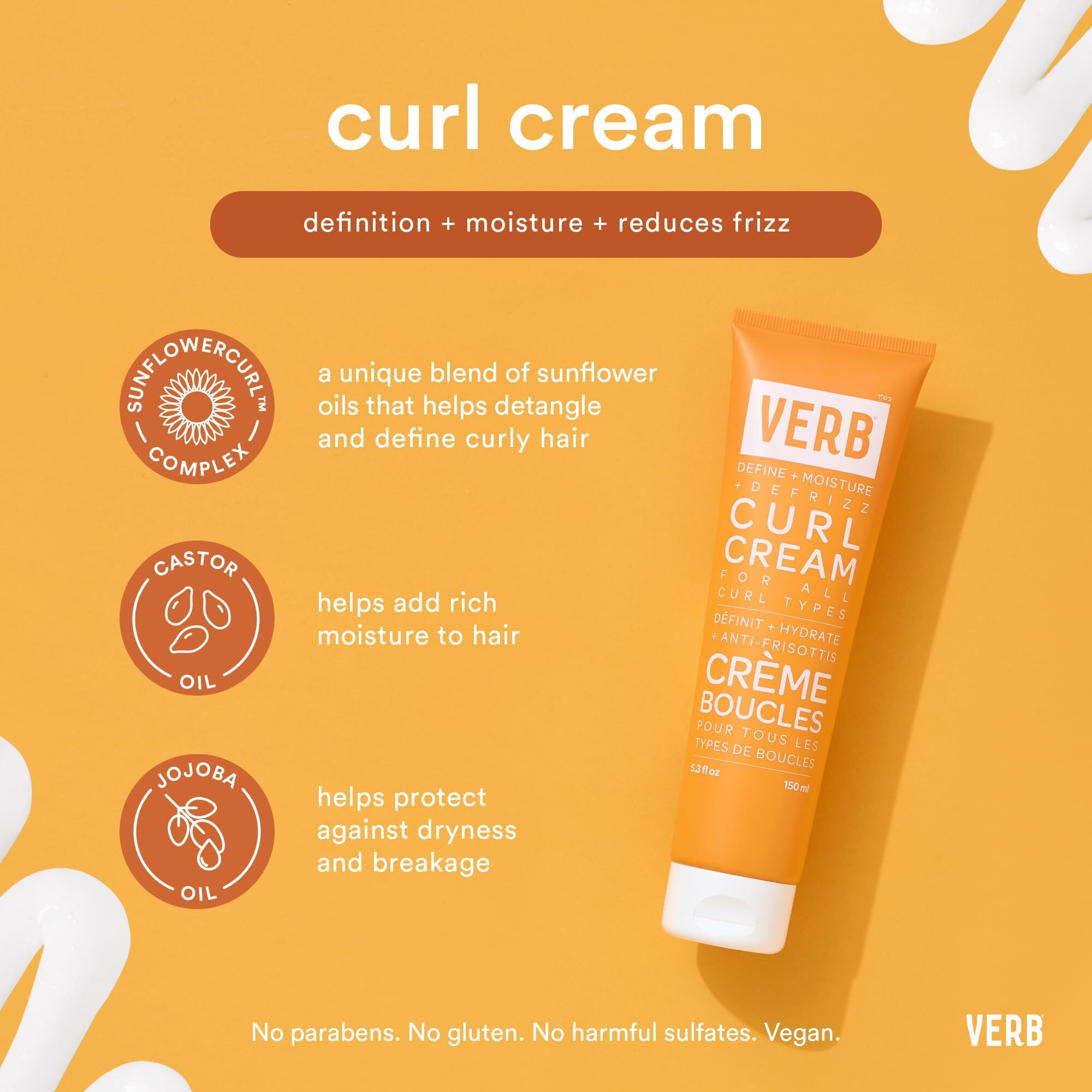 Verb Curl Cream - Vegan Curl Styling Cream - Lightweight Leave In Curl Defining Cream - Anti-Frizz Curl Cream Provides Shape  Softness And Hold - Paraben Free  Sulfate Free Curl Styler  5.3 Fl Oz