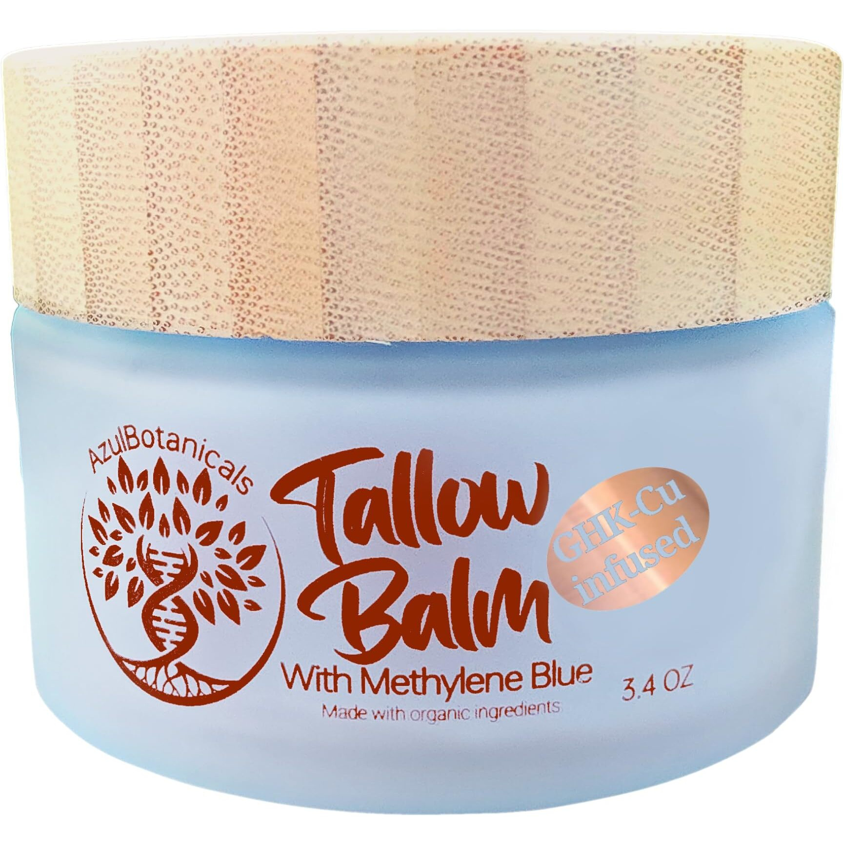 Ghk-Cu Copper Peptide & Methylene Blue Infused Whipped Grass Fed Beef Tallow Balm  Anti-Aging  Fine Lines  Wrinkles  Eczema  Acne  Full Body Moisturizer  All Skin Types  With Organic Ingredients 3.4Oz