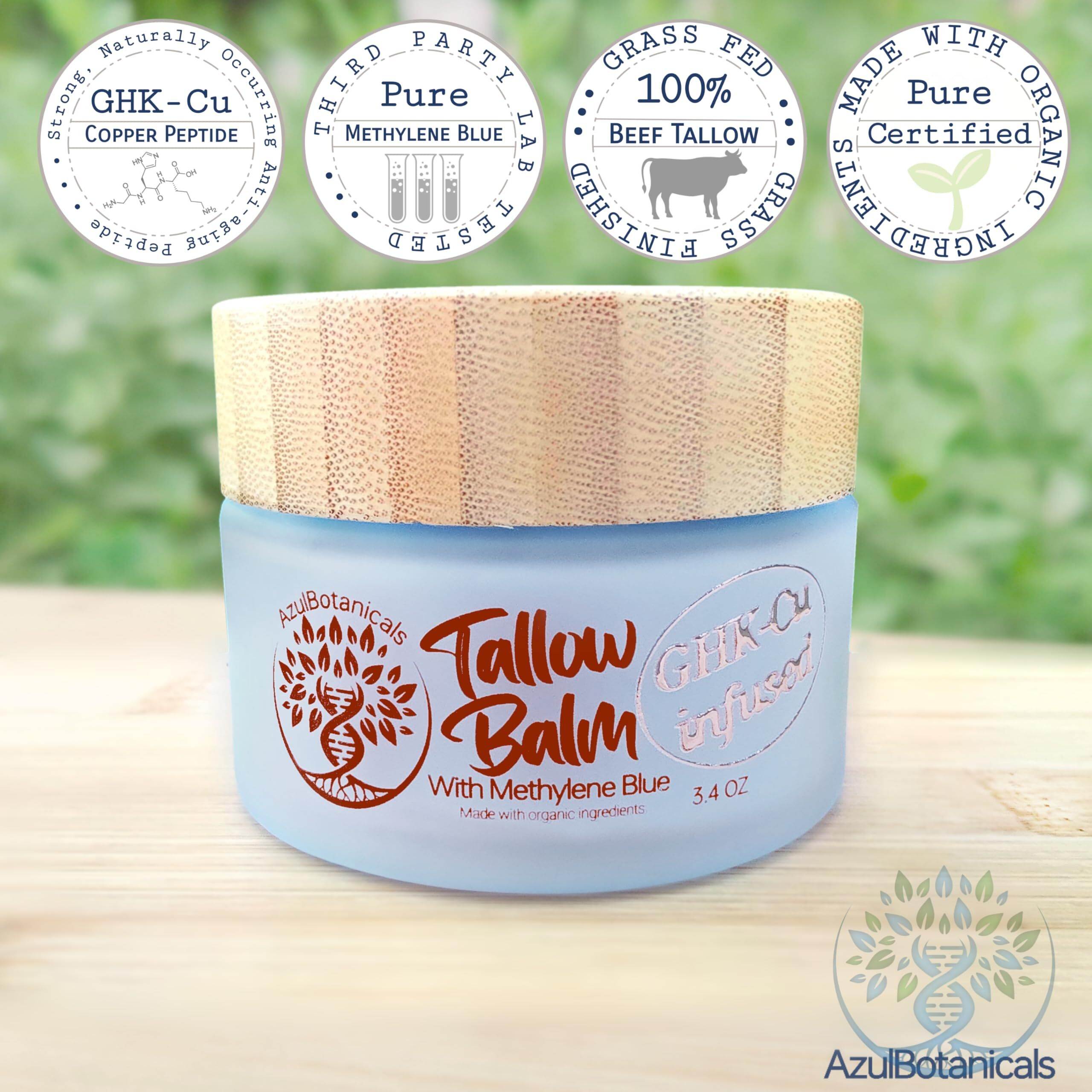 Ghk-Cu Copper Peptide & Methylene Blue Infused Whipped Grass Fed Beef Tallow Balm  Anti-Aging  Fine Lines  Wrinkles  Eczema  Acne  Full Body Moisturizer  All Skin Types  With Organic Ingredients 3.4Oz