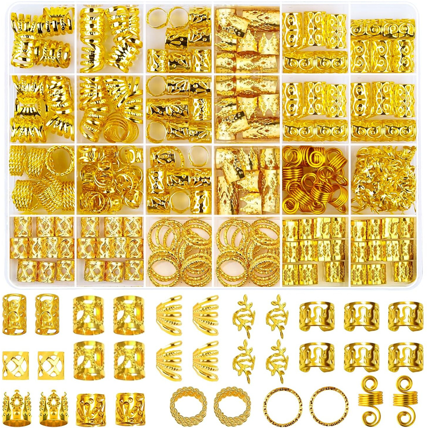 Belinreli 280 Pcs Hair Jewelry For Braids  Gold Loc Jewelry For Hair Dreadlocks Braid Jewelry Accessories Metal Hair Rings For Braids Cuffs Braid Clips Jewelry Decorations For Women Men Unisex