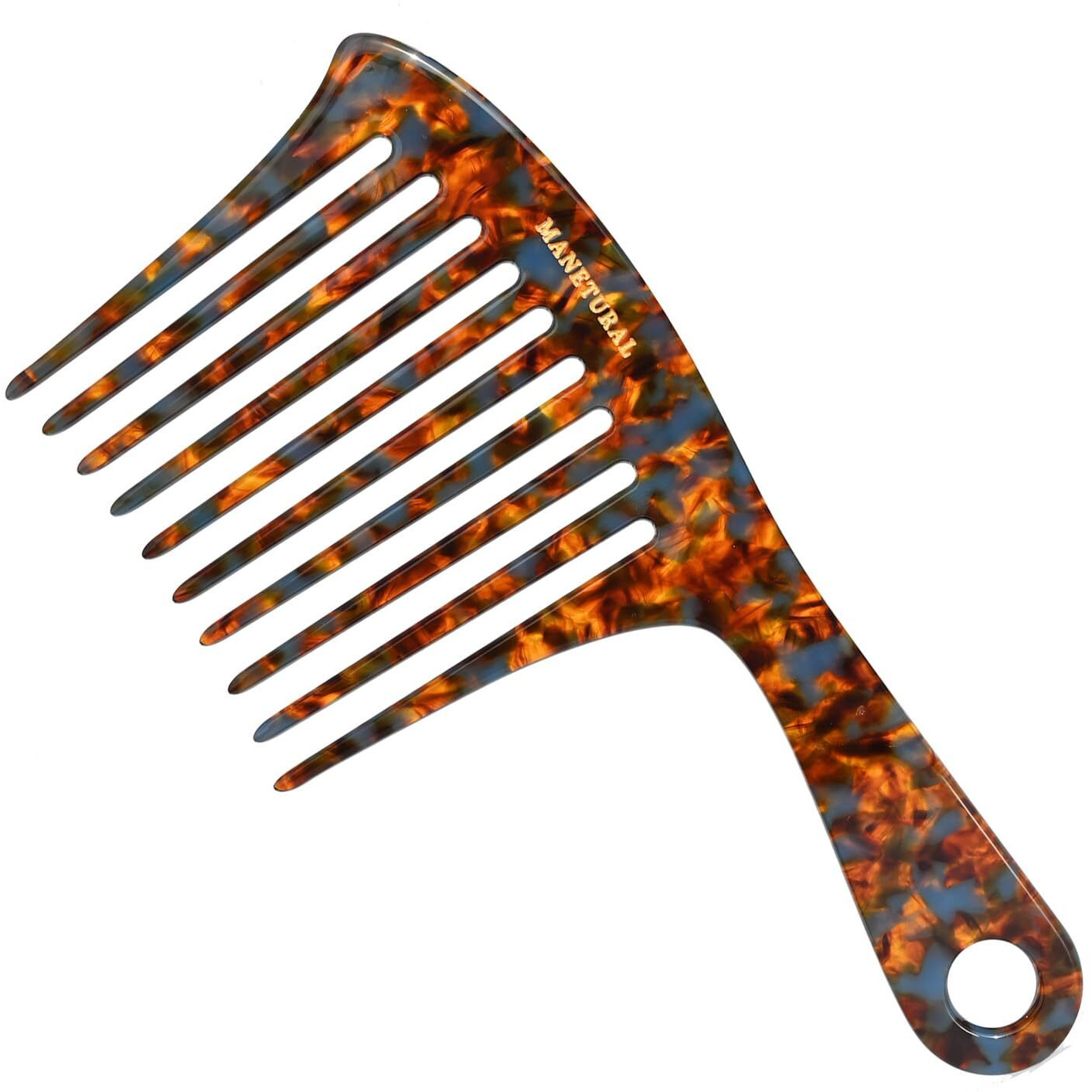 Manetural D1 | Large Wide Tooth Handle Comb For Curly Hair  7.4 Inch Mustache And Beard Comb For Men | Elevates  Preserves Curl  Eliminates Frizz | Acetate Comb (Tortoise)