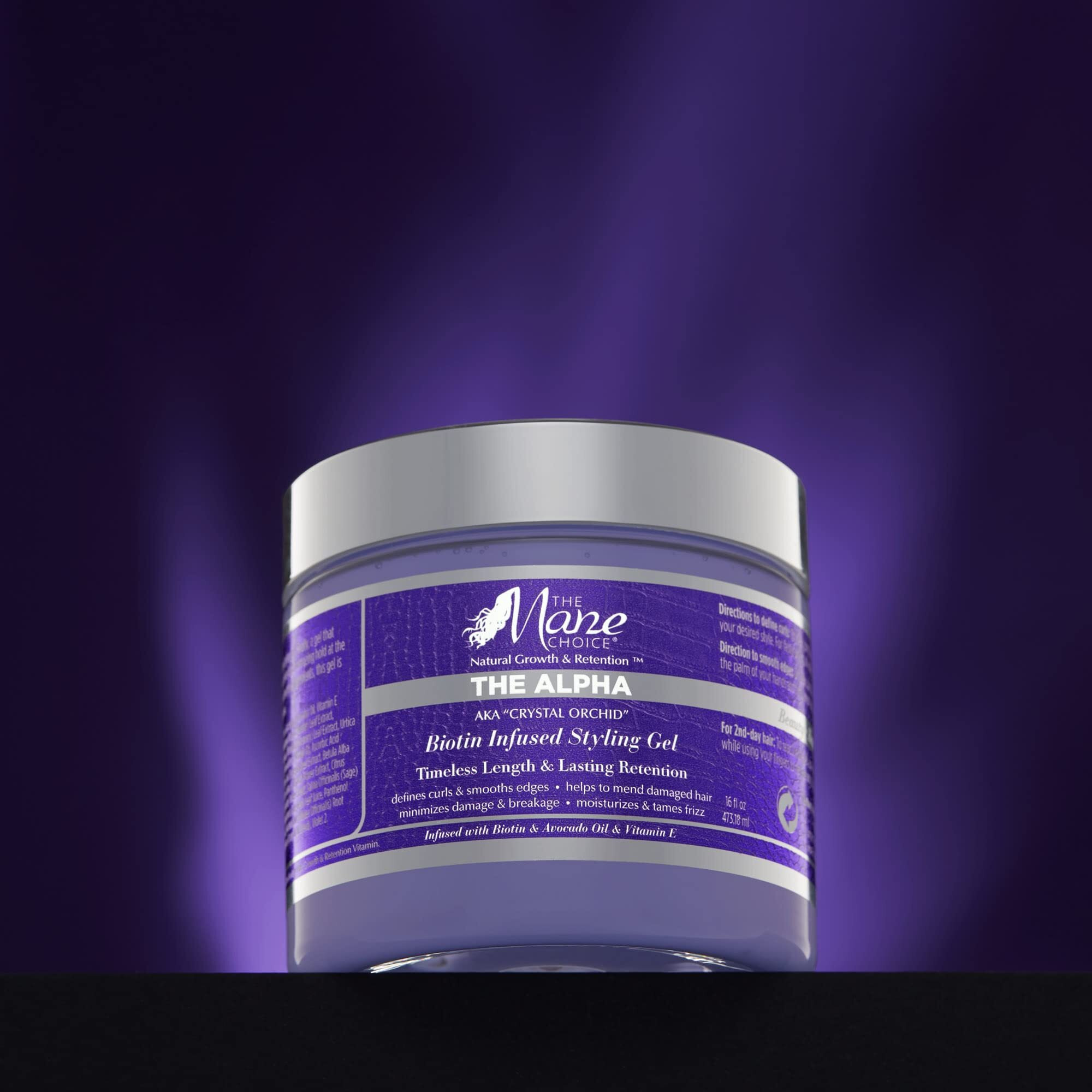 The Mane Choice The Alpha Crystal Orchid Biotin Infused Styling Gel  16 Oz  Defines Curls & Smooths Edges  Hair Gel For Coily  Wavy & Curly Hair  Enriched With Biotin  Avocado Oil & Vitamin E