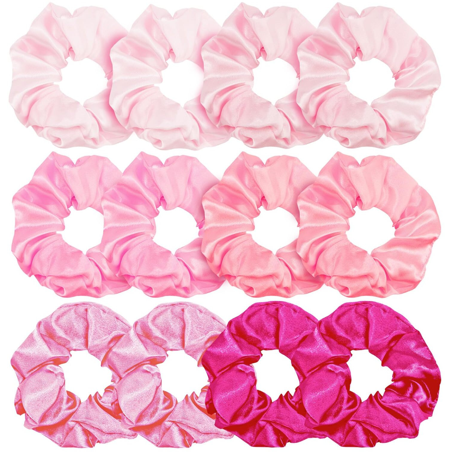 Kicosy Pink Silk Hair Scrunchies For Women Girls 12Pcs Bulk For Thick Hair No Damage Hair Ties Accessories