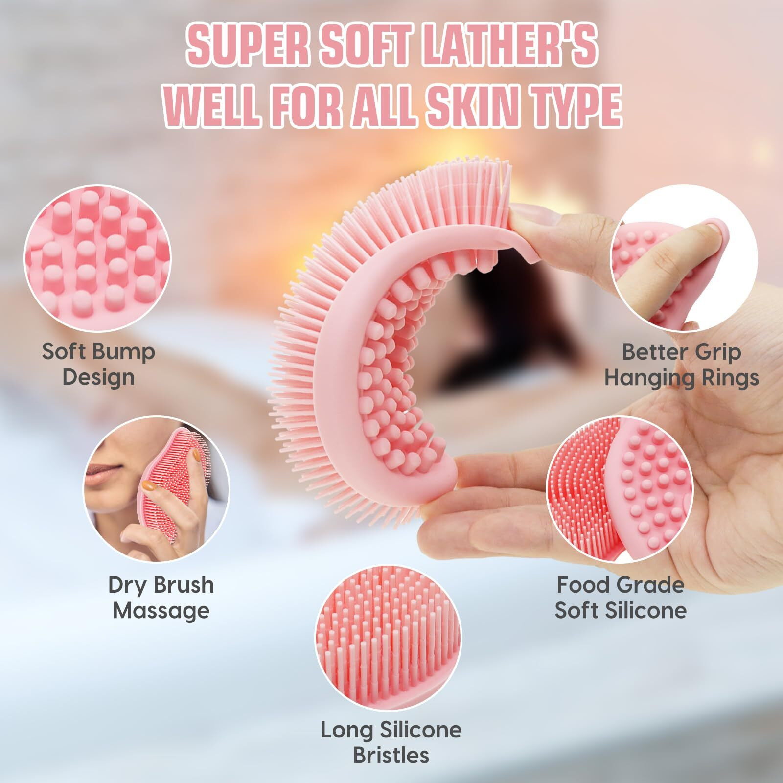 Silicone Loofah For Women - Exfoliating Body Scrubber  Soft Dual-Sided Silicone Loofa For Body Clean And Massage  Gentle Bath Brush Lathers Well For All Kinds Of Skin