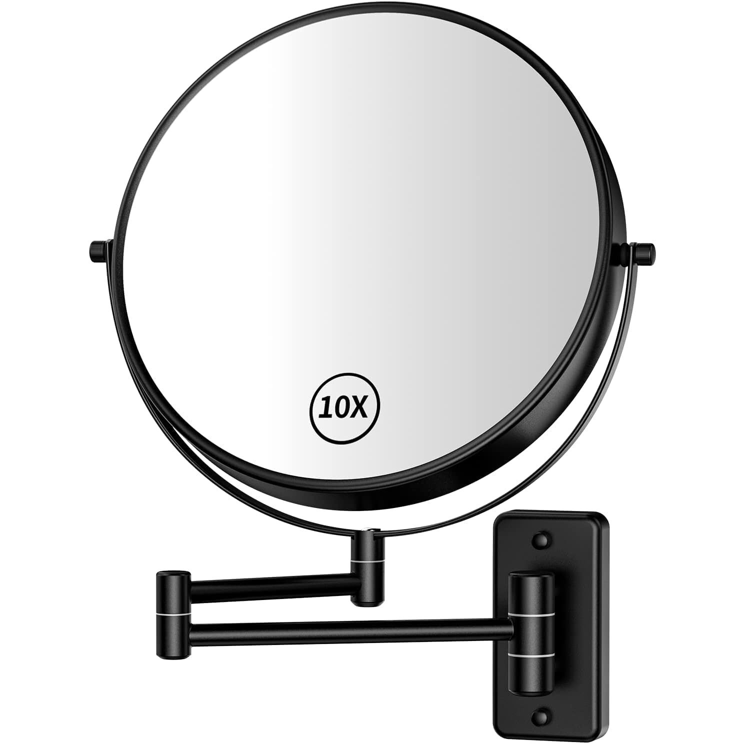 Aumvum 8  Makeup Mirror Wall Mounted  1X/10X Double-Sided Wall Mount Magnifying Bathroom Mirror With Extendable Arm  360 Swivel Vanity Shaving Mirror For Bathroom And Makeup  Black (No Light