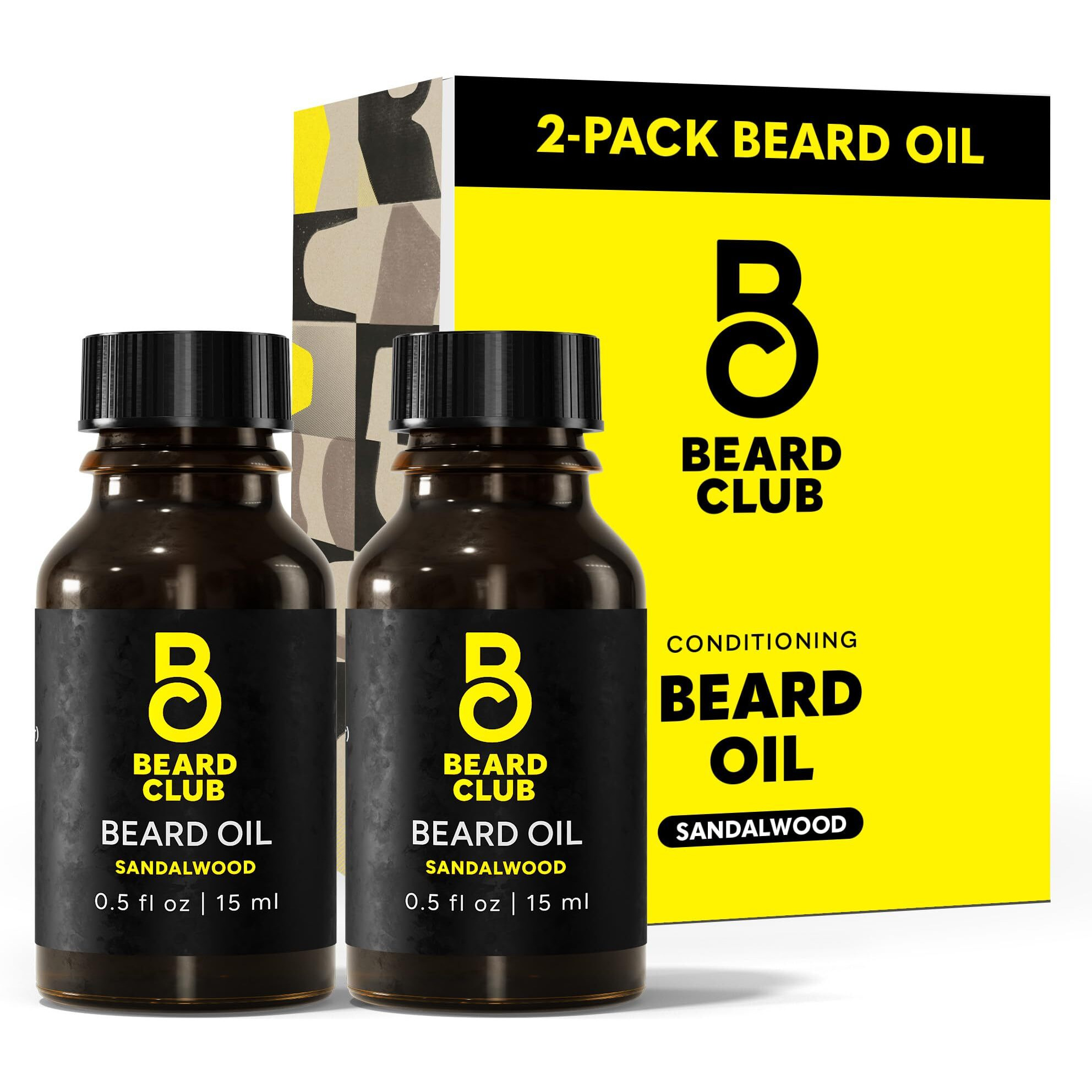 Beard Club Premium Sandalwood Beard Oil For Men - Natural Castor & Sunflower Seed Oils - Beard & Mustache Conditioner - Hydrates  Moisturizes  Softens & Soothes Dry Skin - Strengthens Follicles (2Pk)