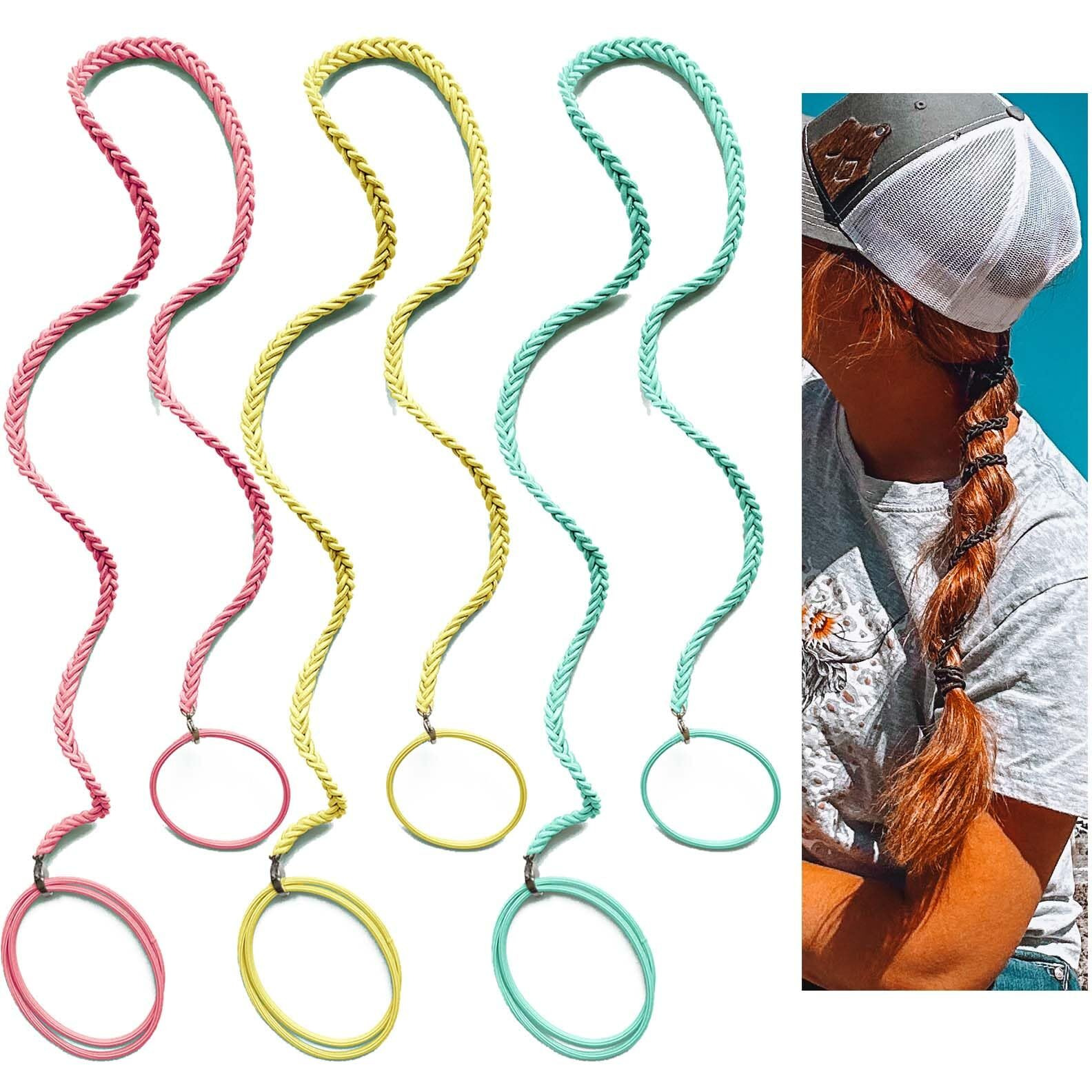 Hair Ties For Sports  Elastic Hair Tie 25 Inch Longhairs Ponytail Holders  Colorful Braided Pony Tail Wrap For Wind And Water 3 Packs C