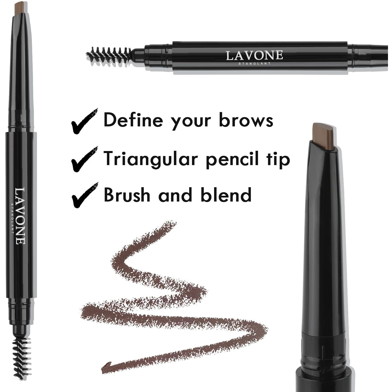 Lavone Eyebrow Stamp Stencil Kit  Brow Stamp Trio Kit With Waterproof Eyebrow Pencil  Pomade  20 Eyebrow Stencils  Dual-Ended Eyebrow Brush And Sponge Applicator - Ash Blonde
